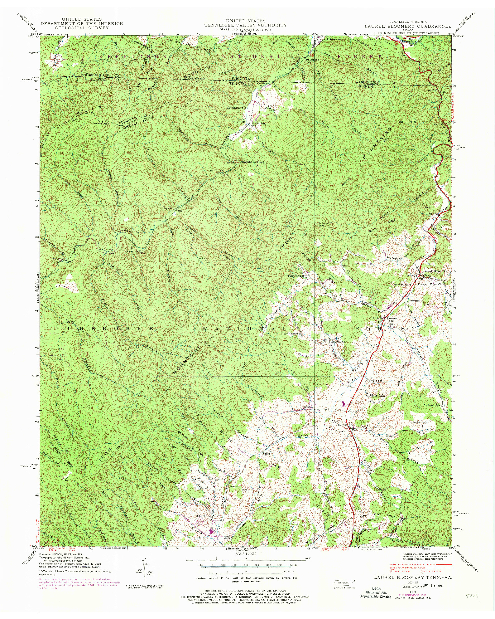 USGS 1:24000-SCALE QUADRANGLE FOR LAUREL BLOOMERY, TN 1938