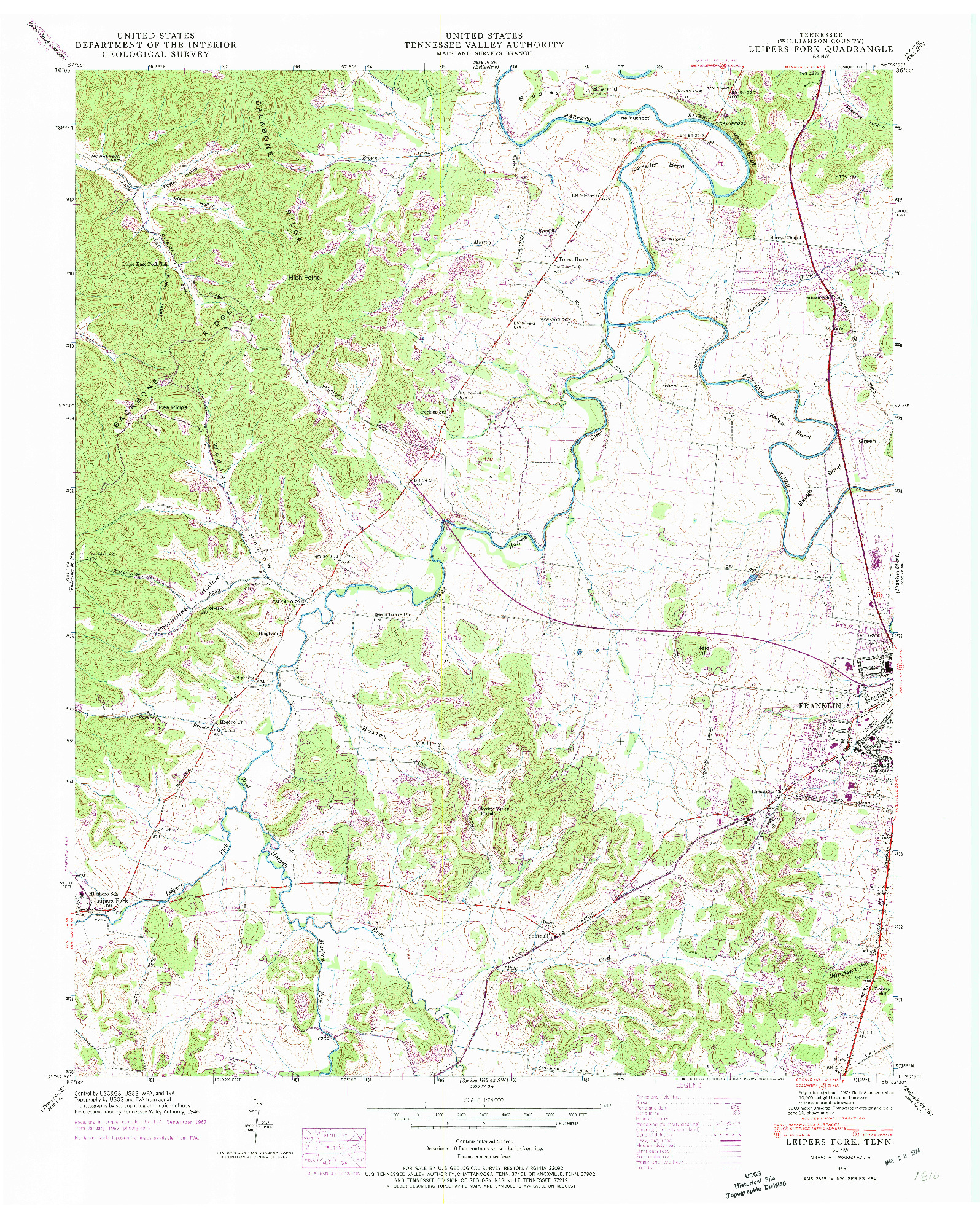 USGS 1:24000-SCALE QUADRANGLE FOR LEIPERS FORK, TN 1946