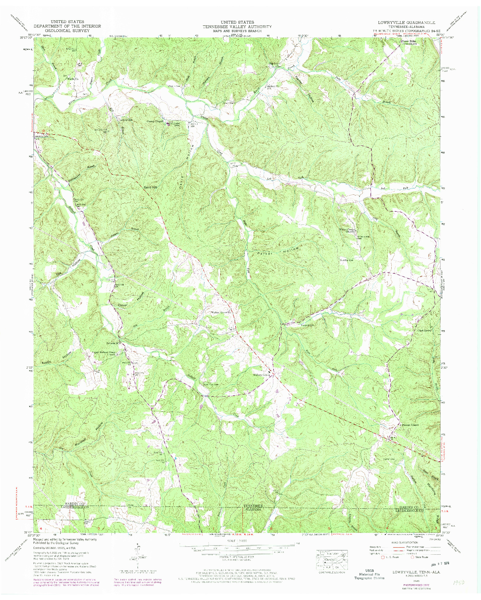 USGS 1:24000-SCALE QUADRANGLE FOR LOWRYVILLE, TN 1949