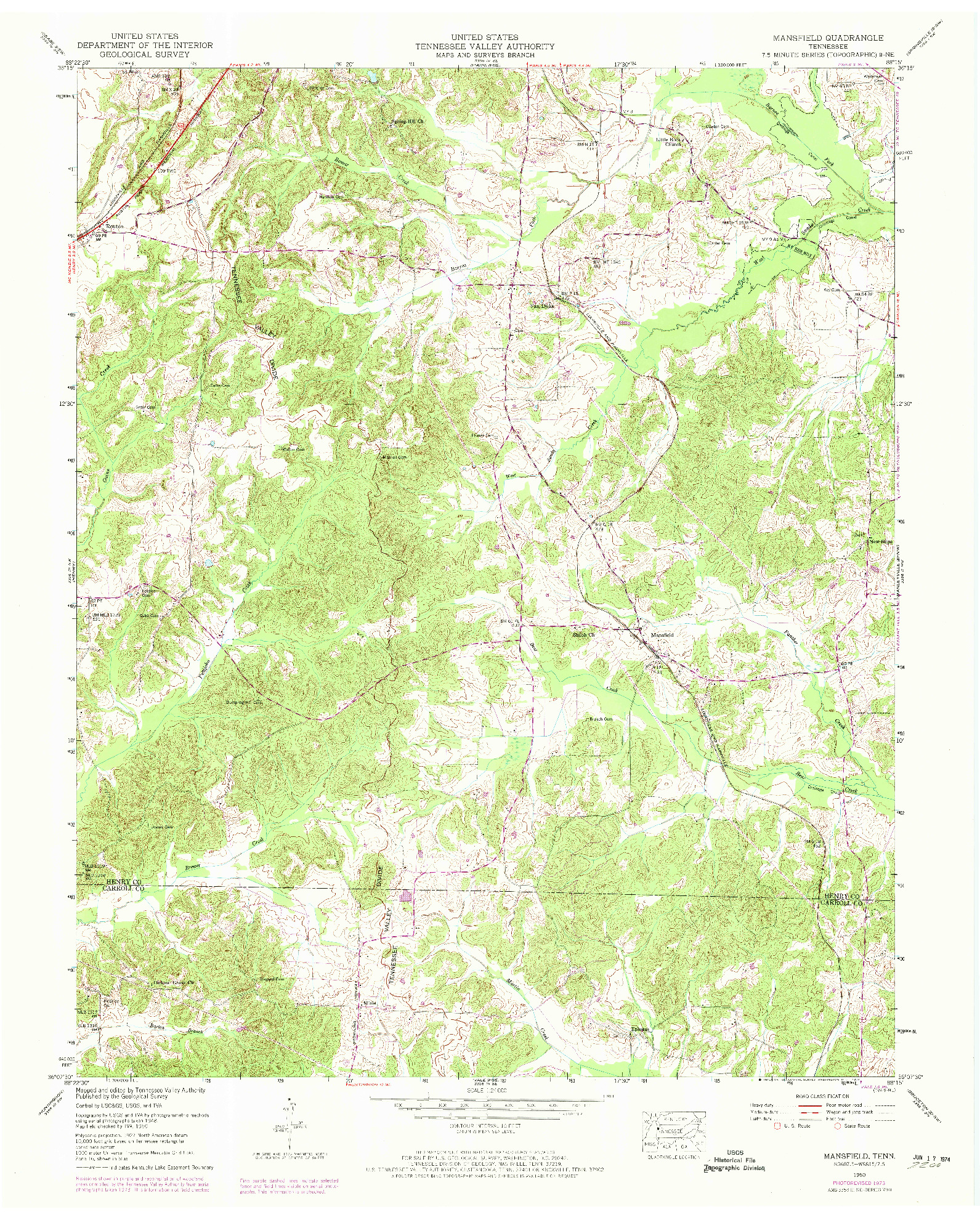 USGS 1:24000-SCALE QUADRANGLE FOR MANSFIELD, TN 1950