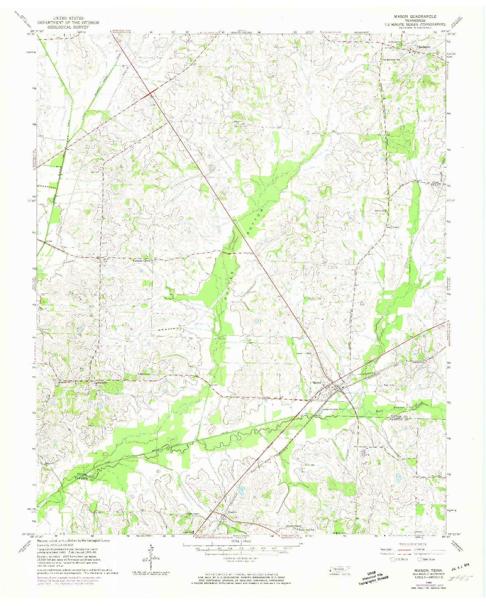 USGS 1:24000-SCALE QUADRANGLE FOR MASON, TN 1965