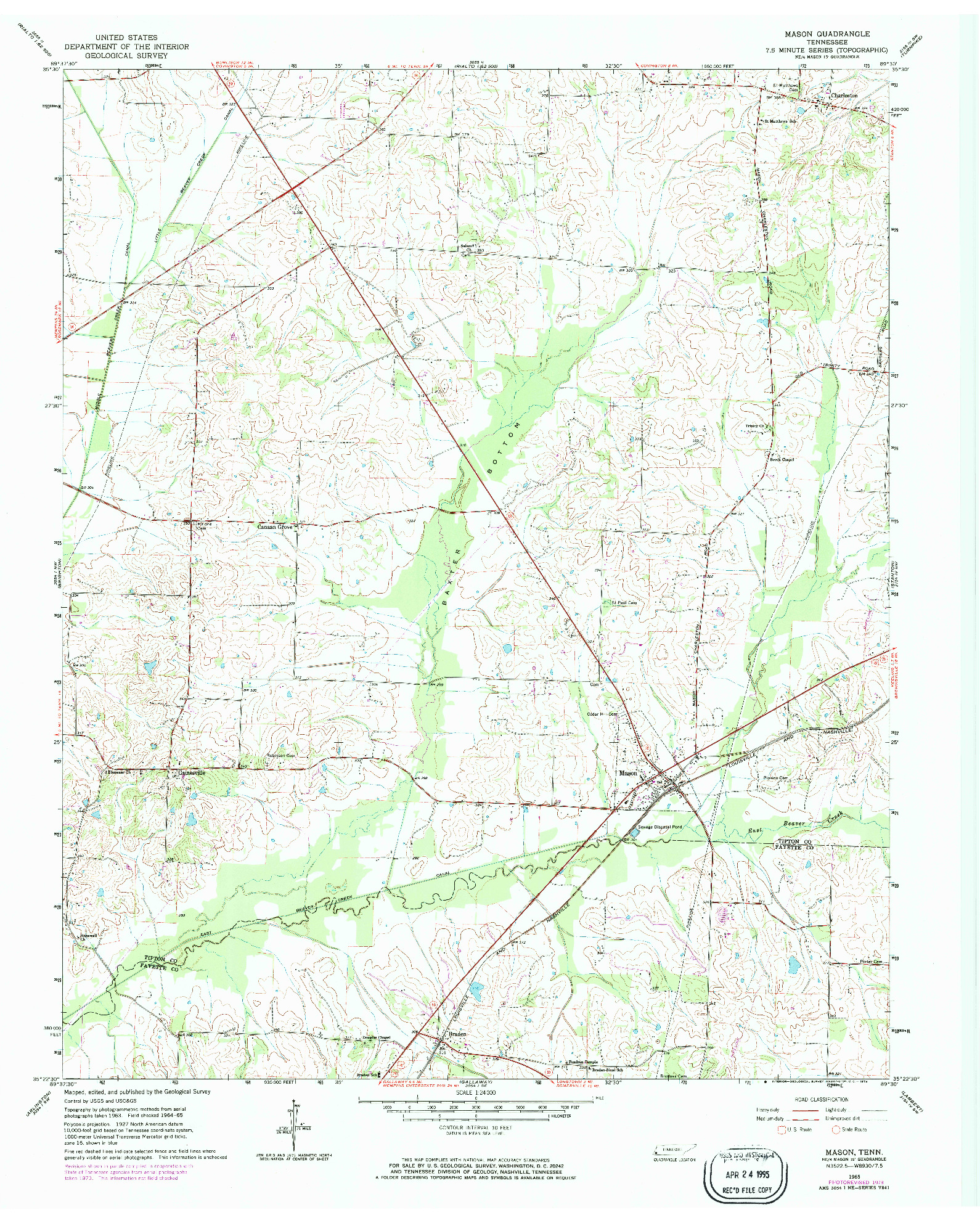 USGS 1:24000-SCALE QUADRANGLE FOR MASON, TN 1965