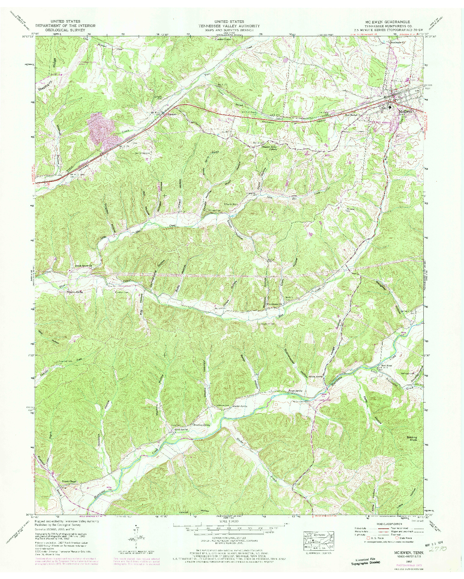 USGS 1:24000-SCALE QUADRANGLE FOR MC EWEN, TN 1952