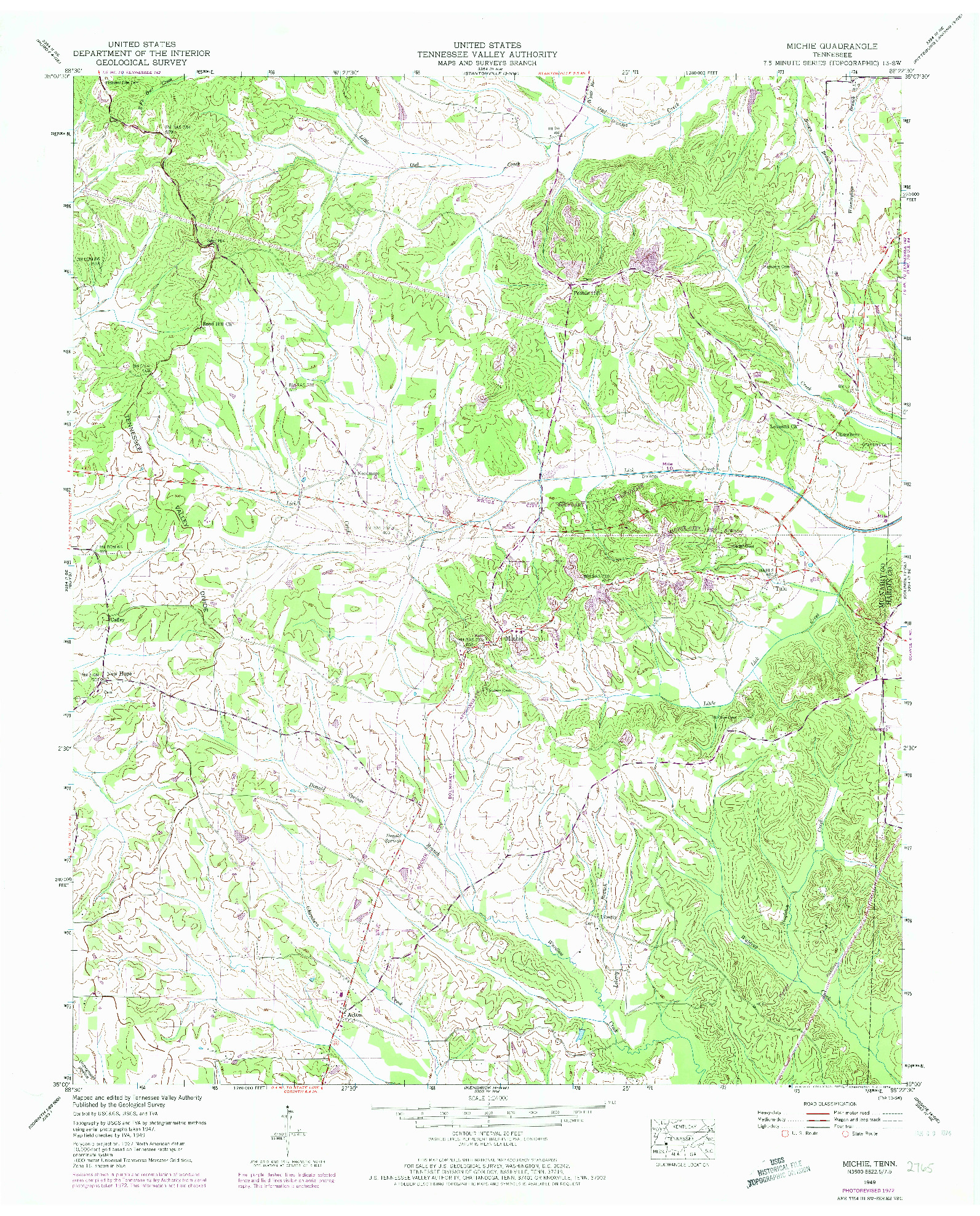 USGS 1:24000-SCALE QUADRANGLE FOR MICHIE, TN 1949