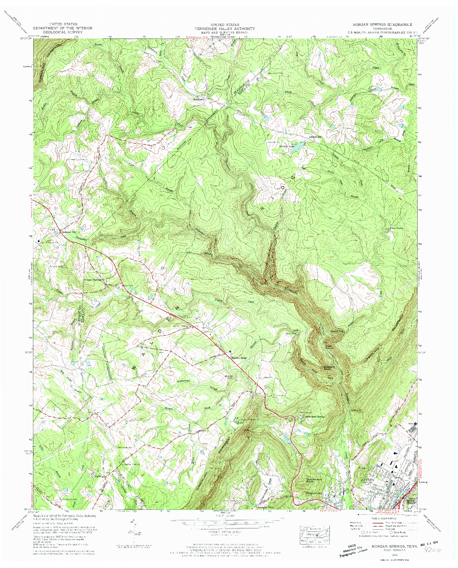 USGS 1:24000-SCALE QUADRANGLE FOR MORGAN SPRINGS, TN 1972