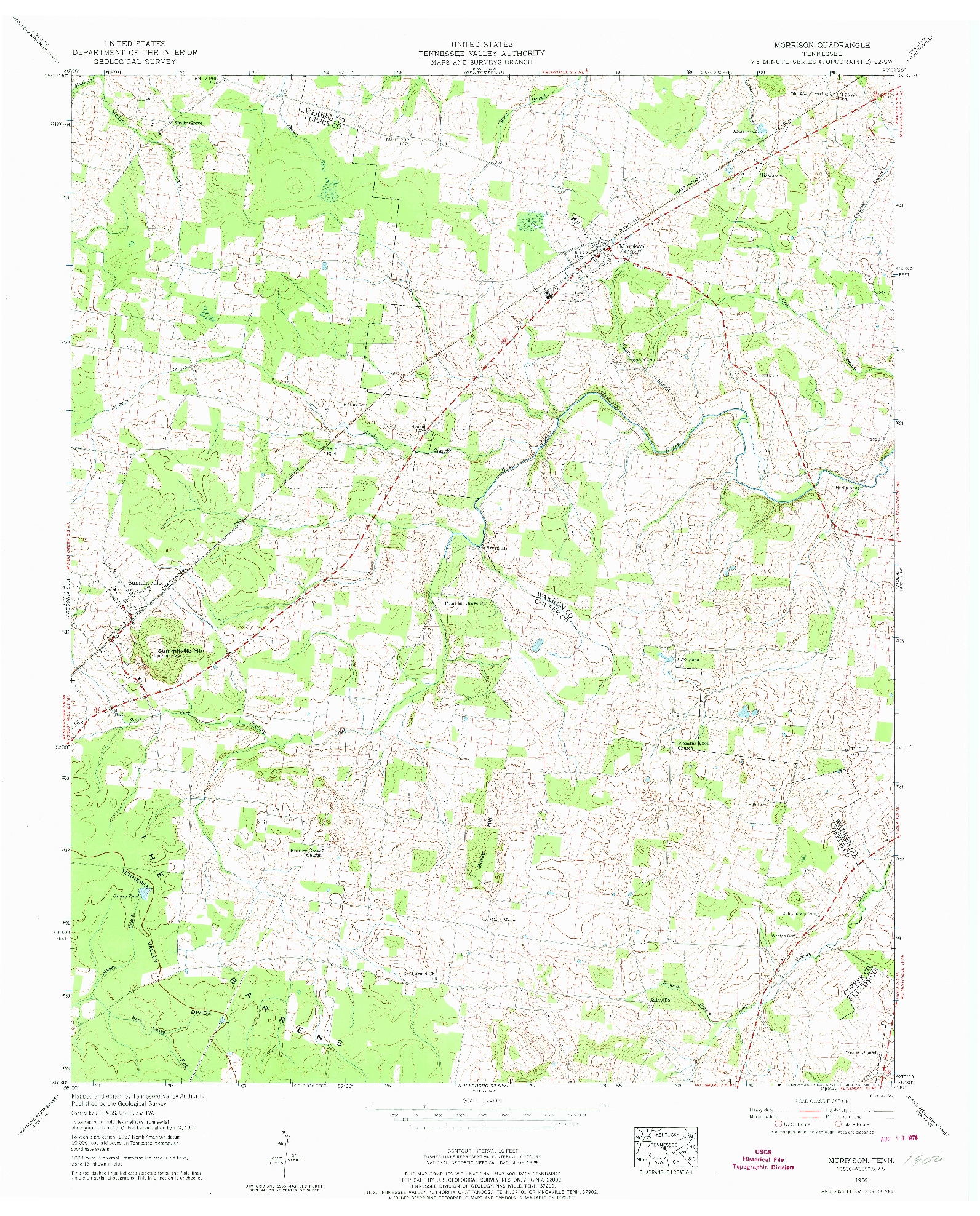 USGS 1:24000-SCALE QUADRANGLE FOR MORRISON, TN 1956