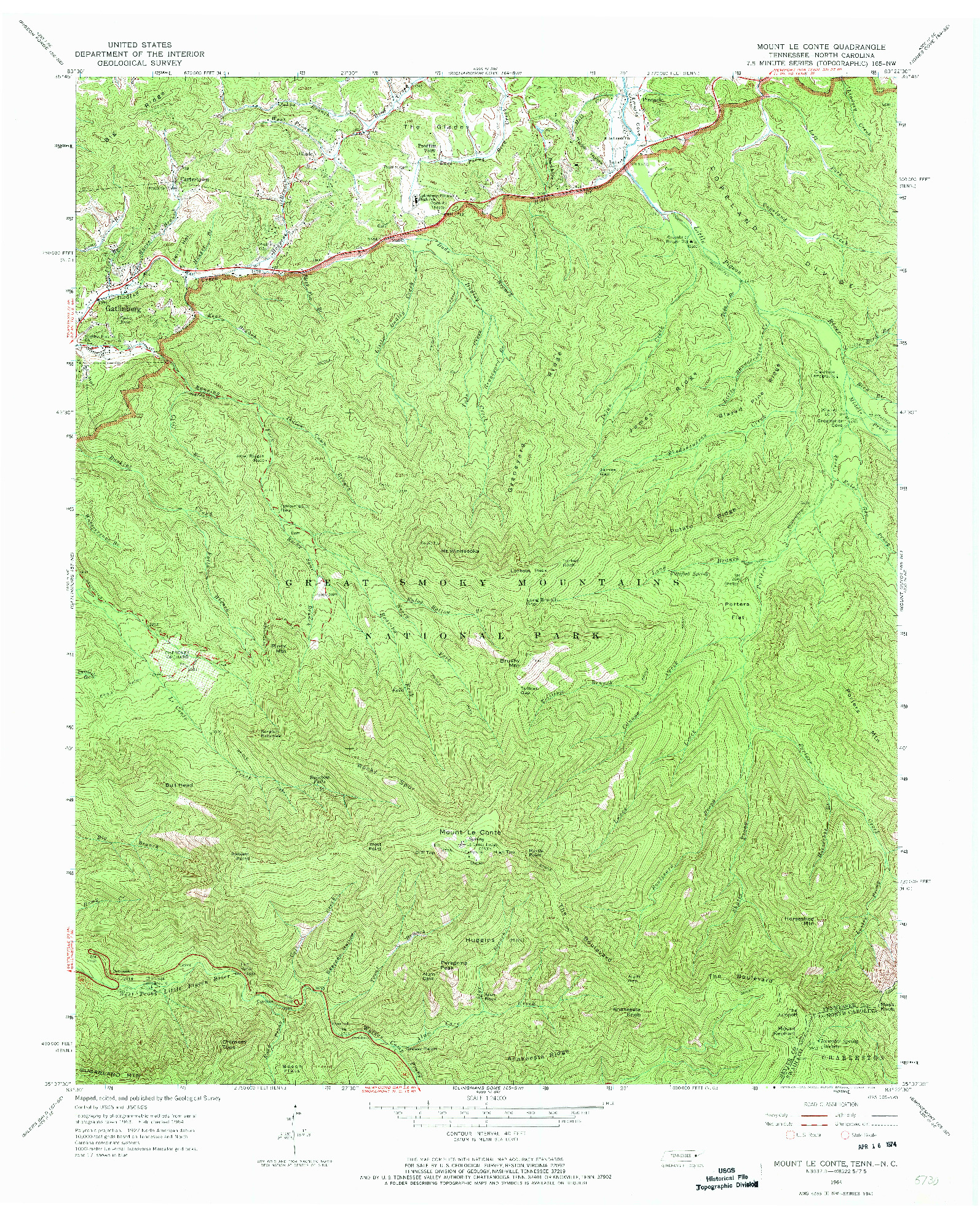 USGS 1:24000-SCALE QUADRANGLE FOR MOUNT LE CONTE, TN 1964