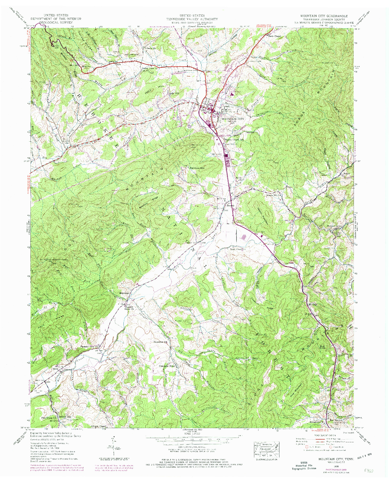 USGS 1:24000-SCALE QUADRANGLE FOR MOUNTAIN CITY, TN 1938