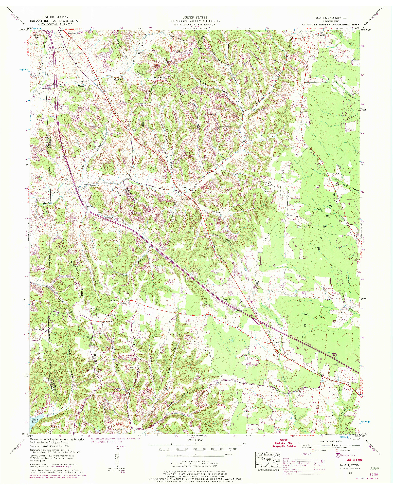 USGS 1:24000-SCALE QUADRANGLE FOR NOAH, TN 1956