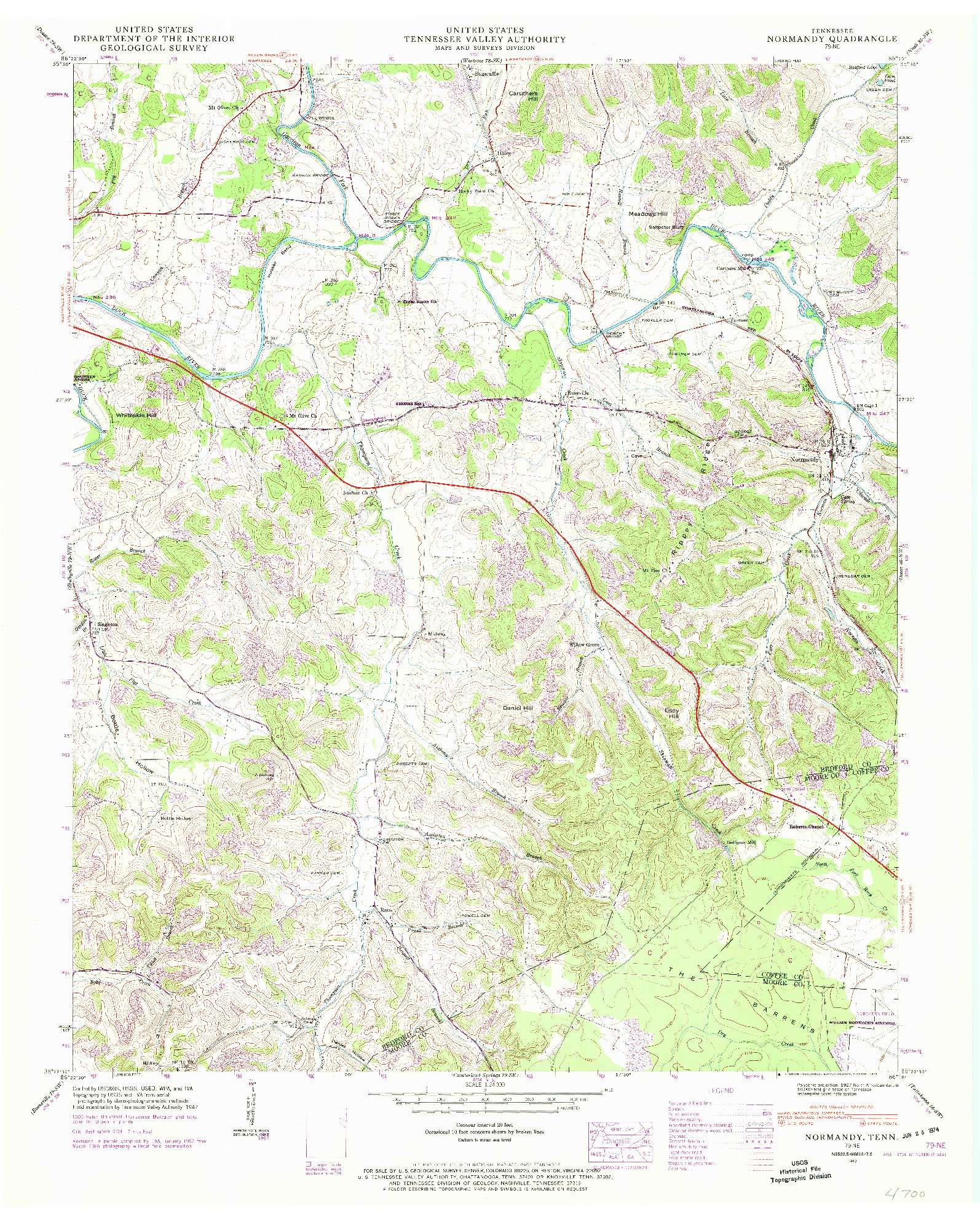 USGS 1:24000-SCALE QUADRANGLE FOR NORMANDY, TN 1947