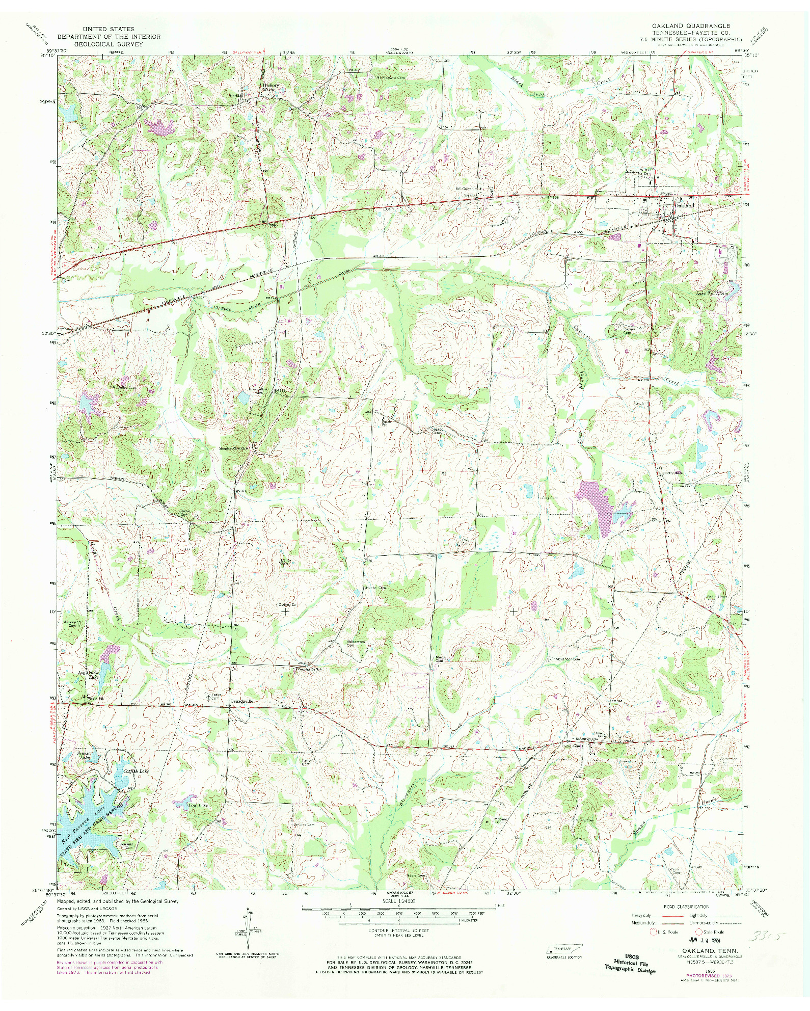 USGS 1:24000-SCALE QUADRANGLE FOR OAKLAND, TN 1965