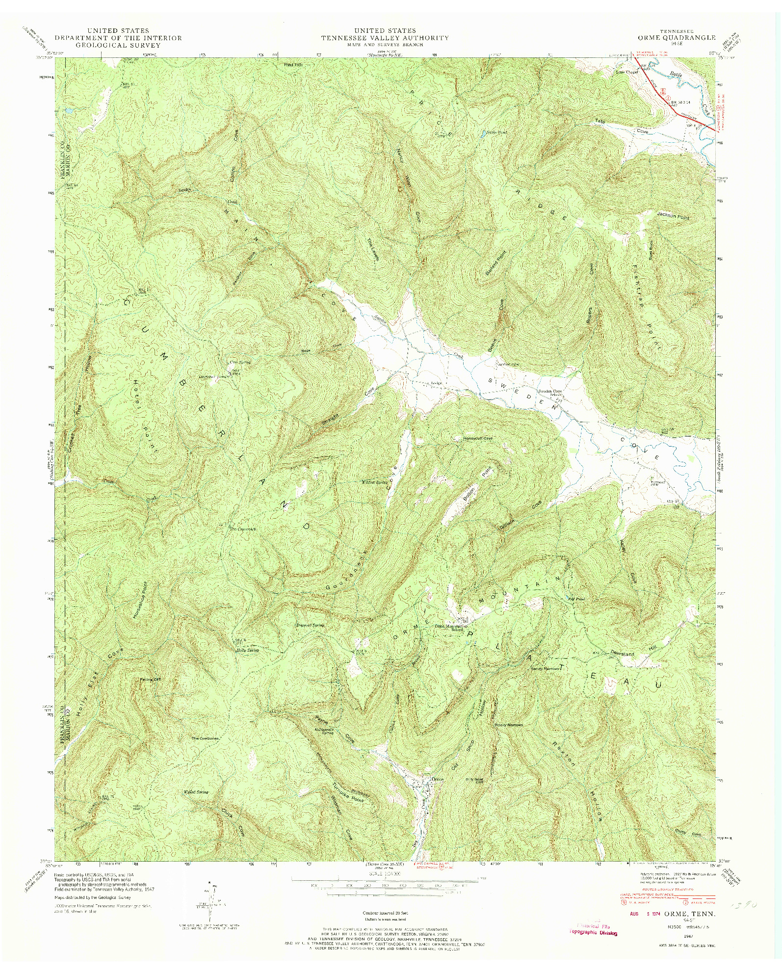 USGS 1:24000-SCALE QUADRANGLE FOR ORME, TN 1947