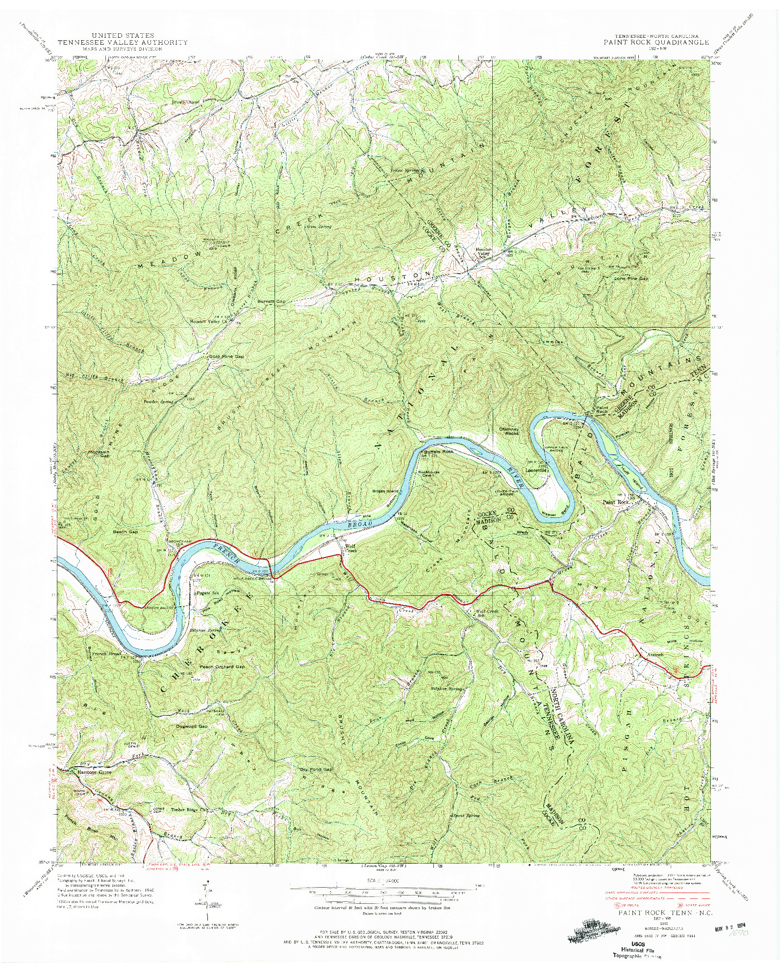 USGS 1:24000-SCALE QUADRANGLE FOR PAINT ROCK, TN 1940