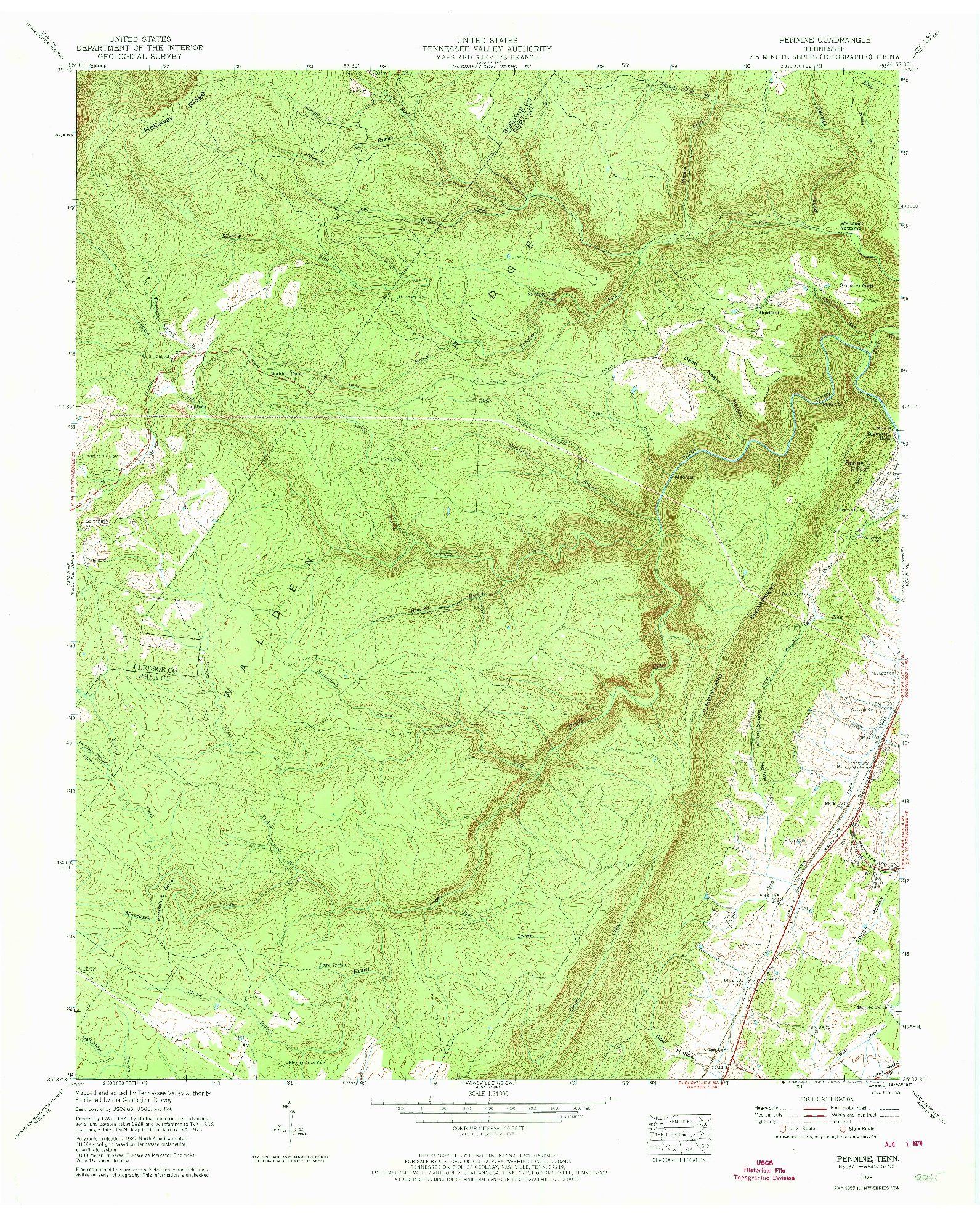 USGS 1:24000-SCALE QUADRANGLE FOR PENNINE, TN 1973