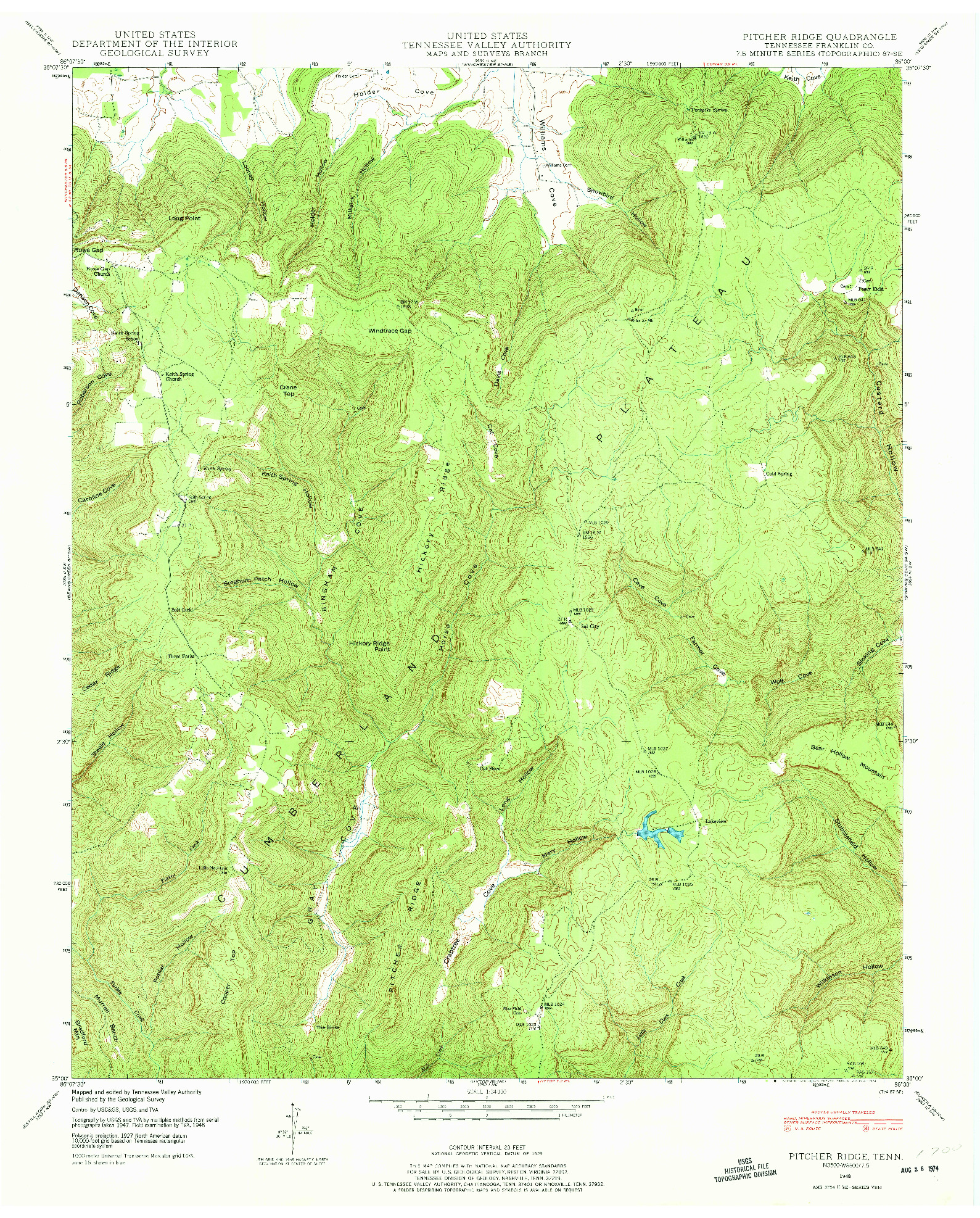 USGS 1:24000-SCALE QUADRANGLE FOR PITCHER RIDGE, TN 1948