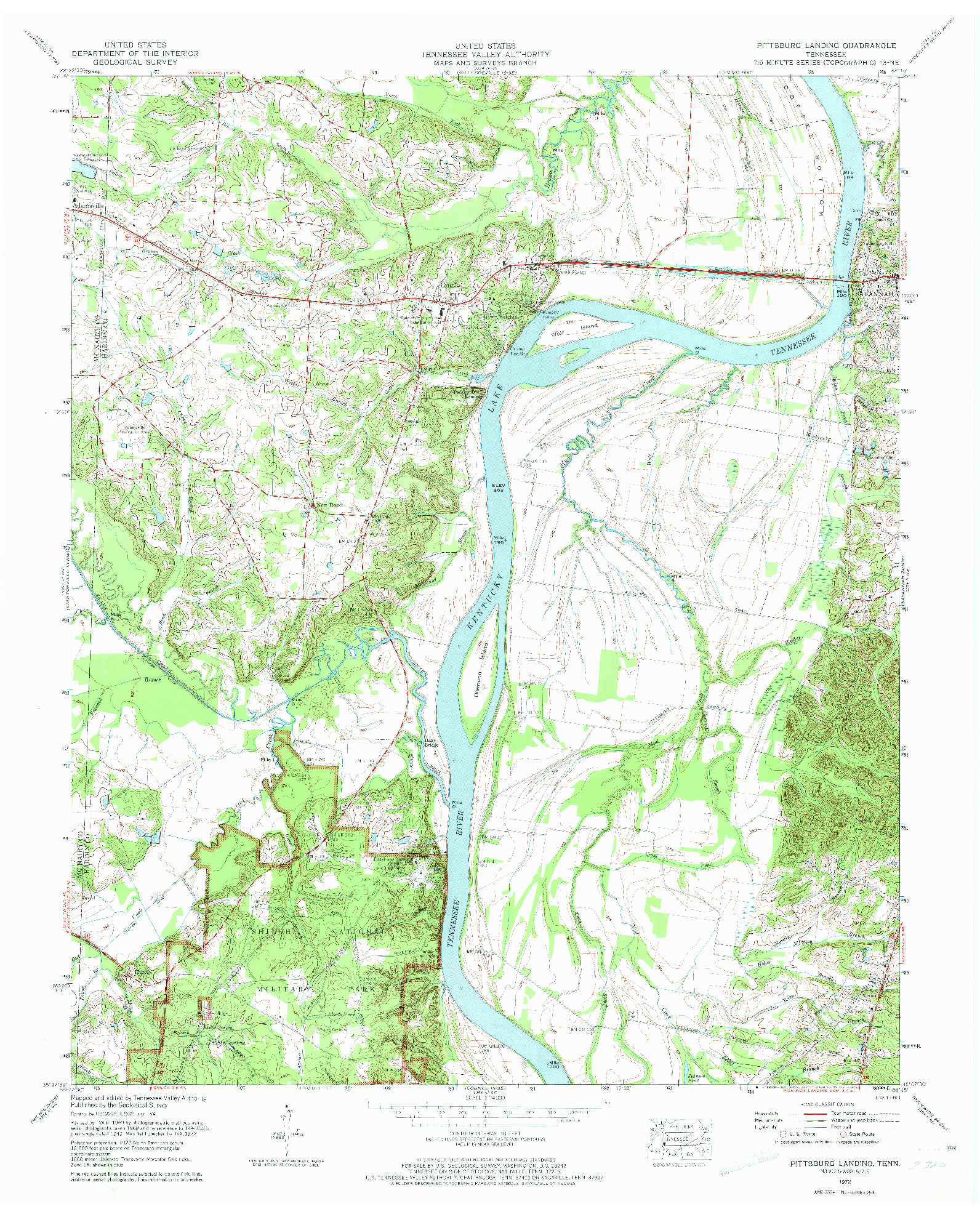 USGS 1:24000-SCALE QUADRANGLE FOR PITTSBURG LANDING, TN 1972