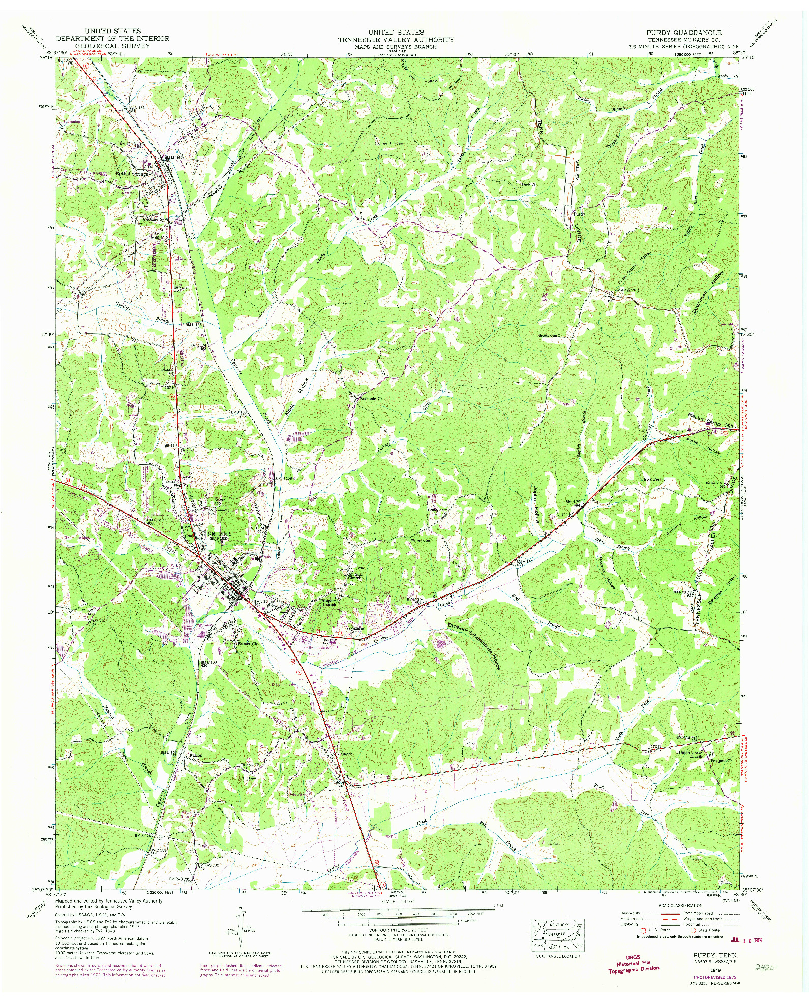 USGS 1:24000-SCALE QUADRANGLE FOR PURDY, TN 1949