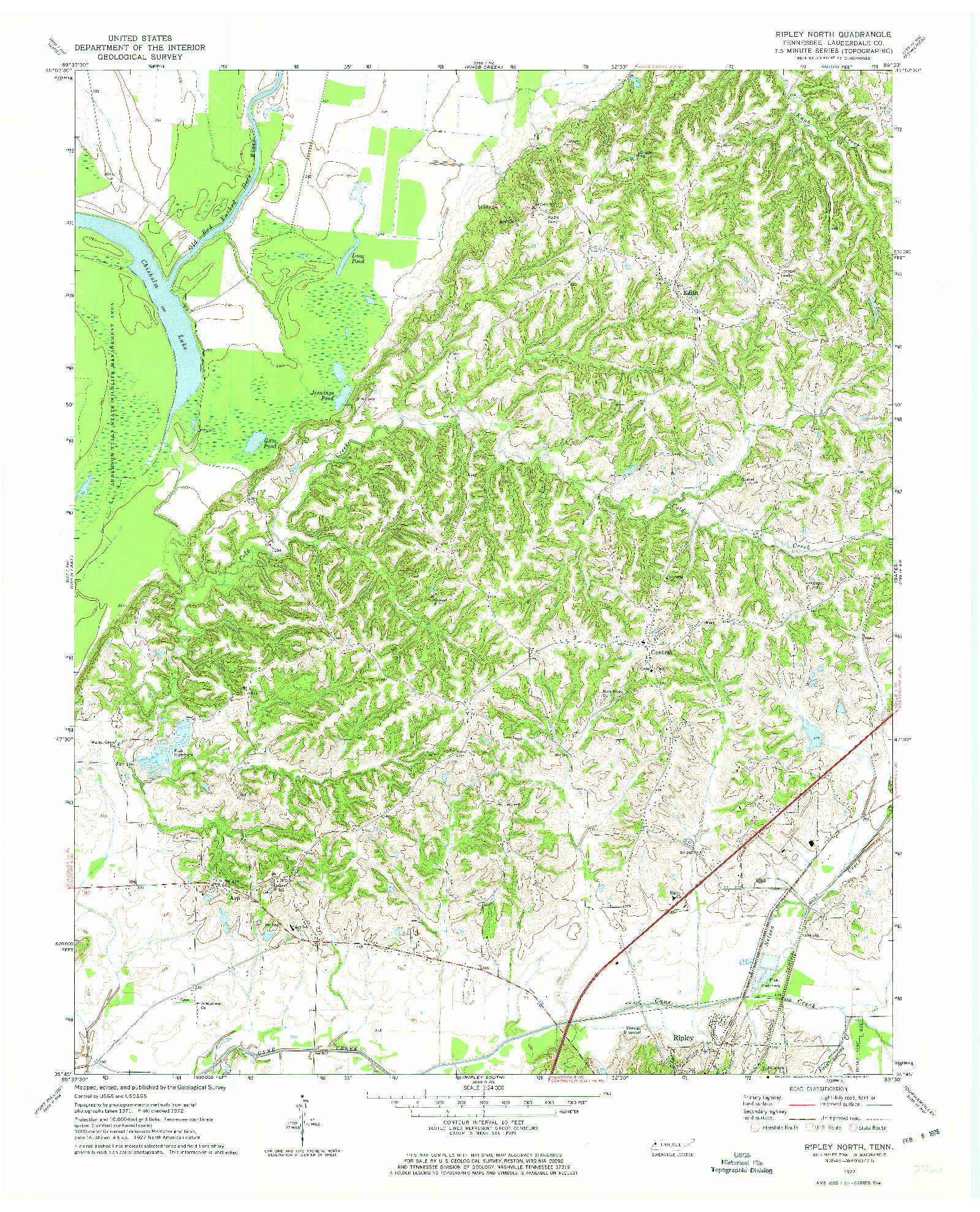 USGS 1:24000-SCALE QUADRANGLE FOR RIPLEY NORTH, TN 1972