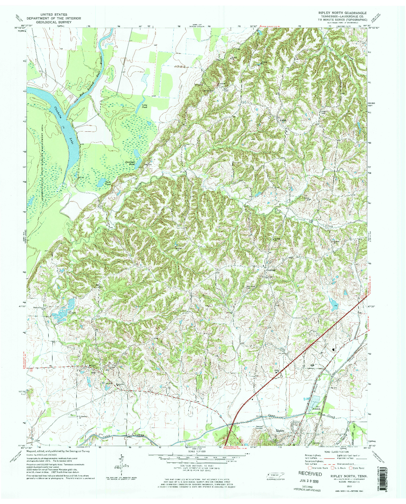 USGS 1:24000-SCALE QUADRANGLE FOR RIPLEY NORTH, TN 1972