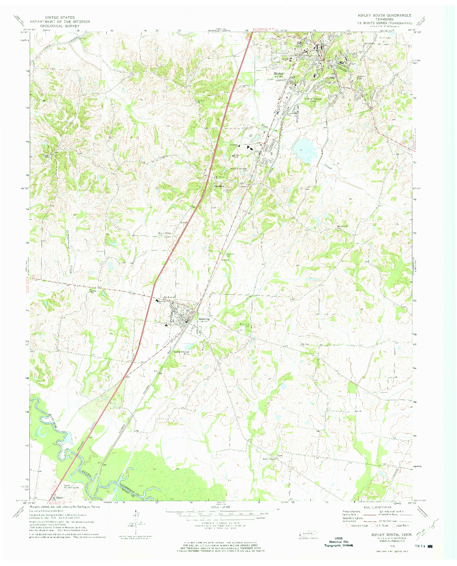 USGS 1:24000-SCALE QUADRANGLE FOR RIPLEY SOUTH, TN 1972