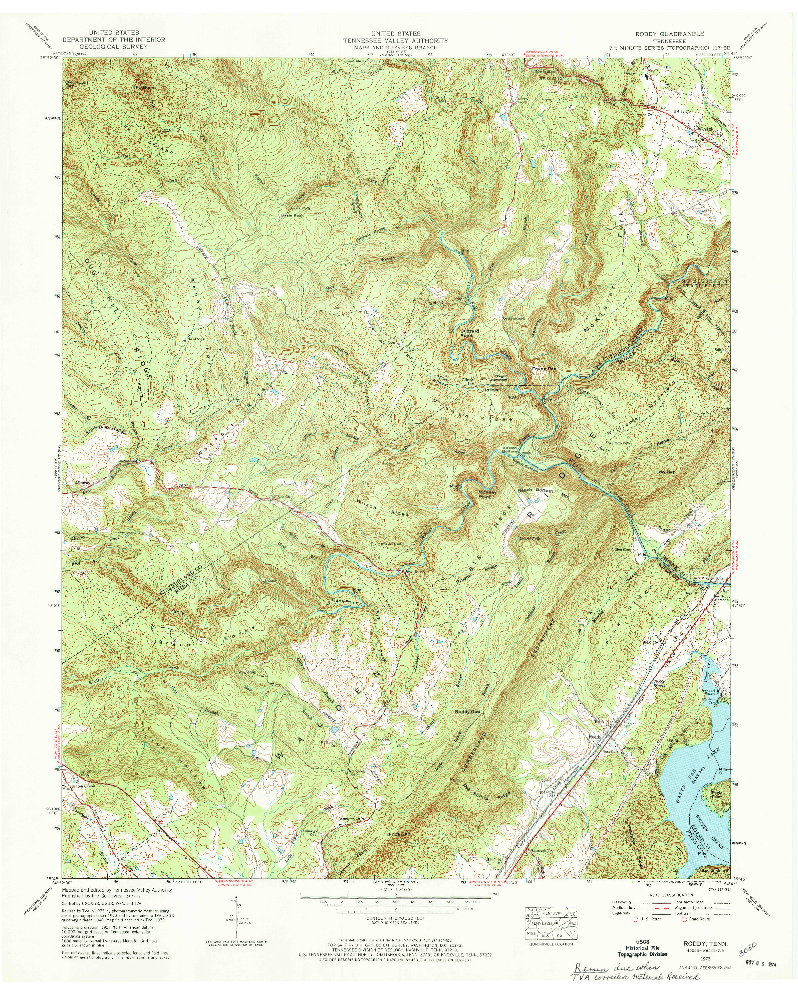 USGS 1:24000-SCALE QUADRANGLE FOR RODDY, TN 1973