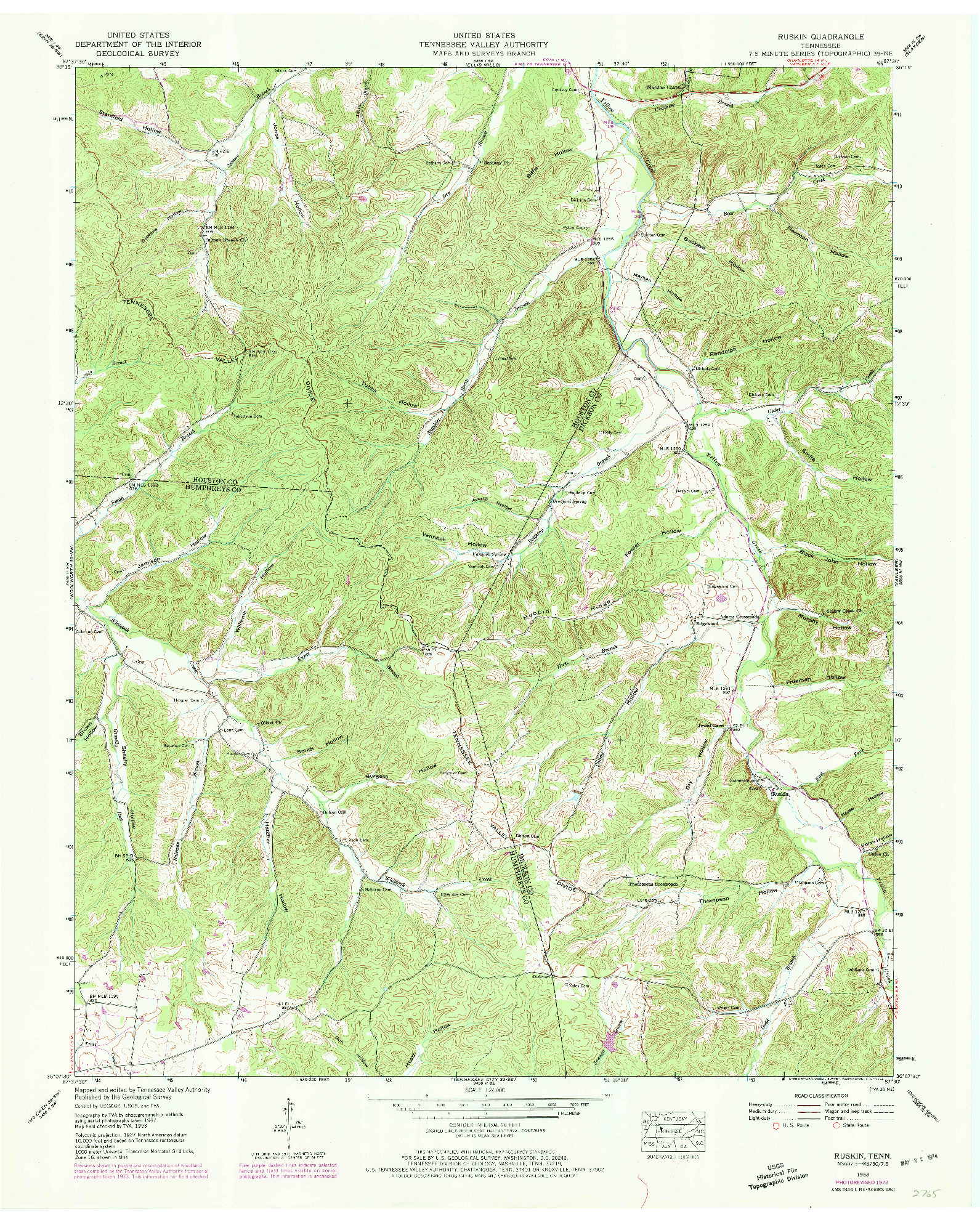 USGS 1:24000-SCALE QUADRANGLE FOR RUSKIN, TN 1953