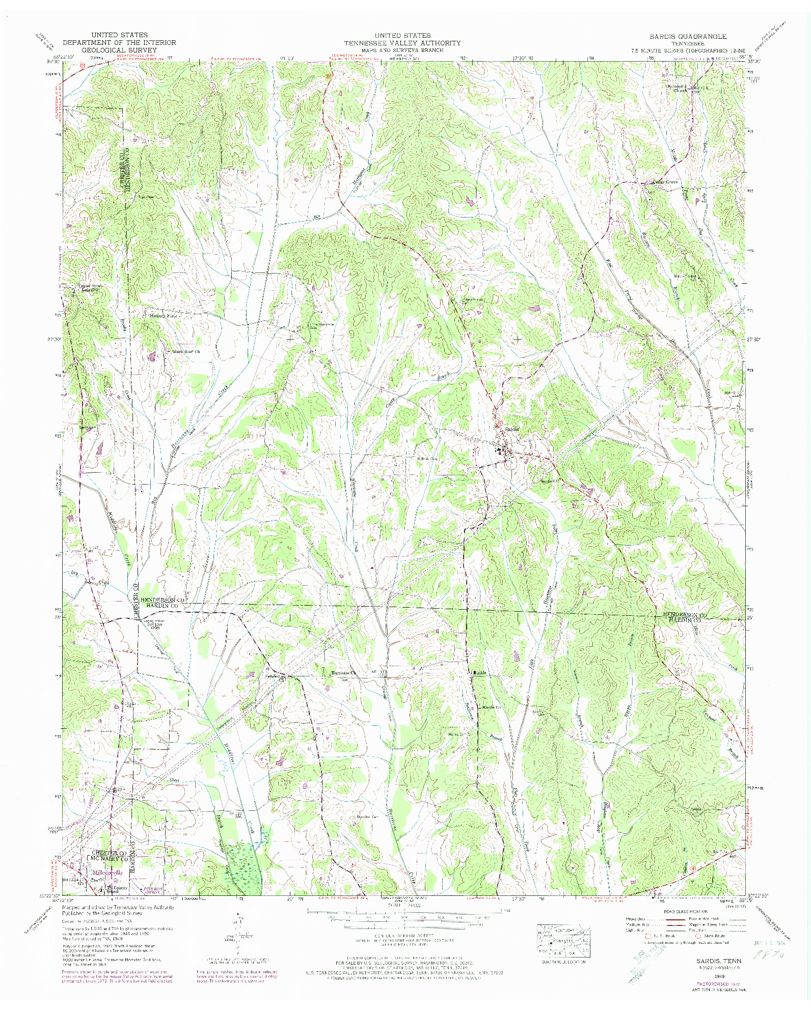 USGS 1:24000-SCALE QUADRANGLE FOR SARDIS, TN 1949