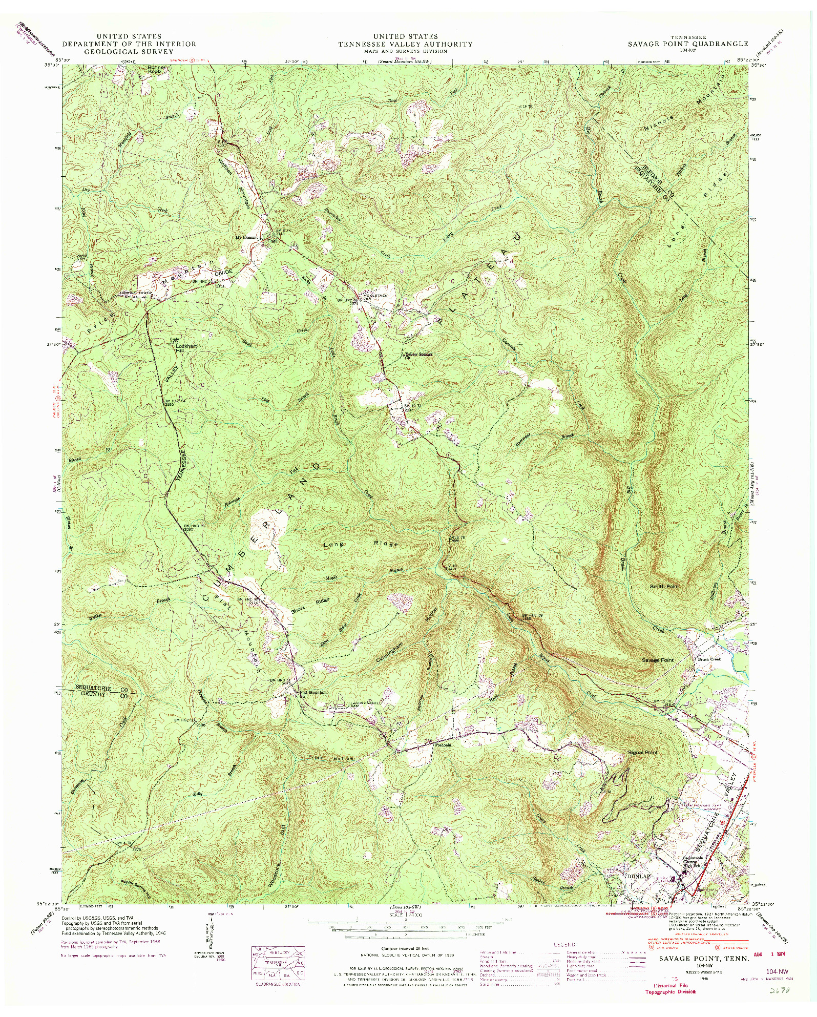 USGS 1:24000-SCALE QUADRANGLE FOR SAVAGE POINT, TN 1946