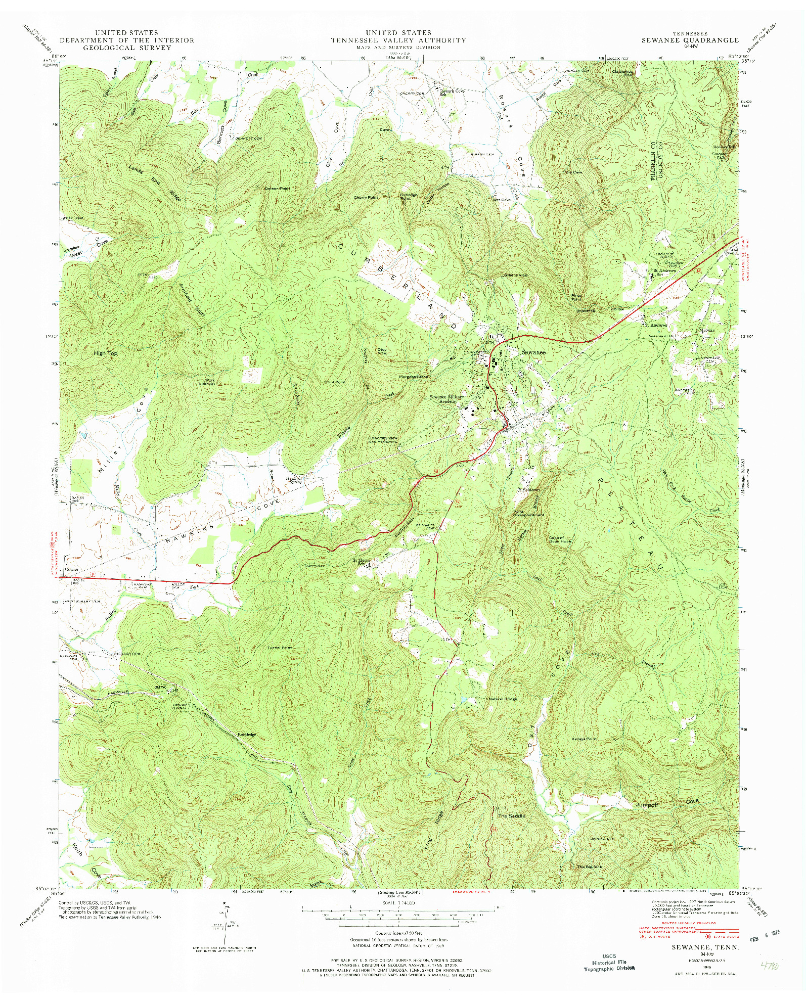 USGS 1:24000-SCALE QUADRANGLE FOR SEWANEE, TN 1946