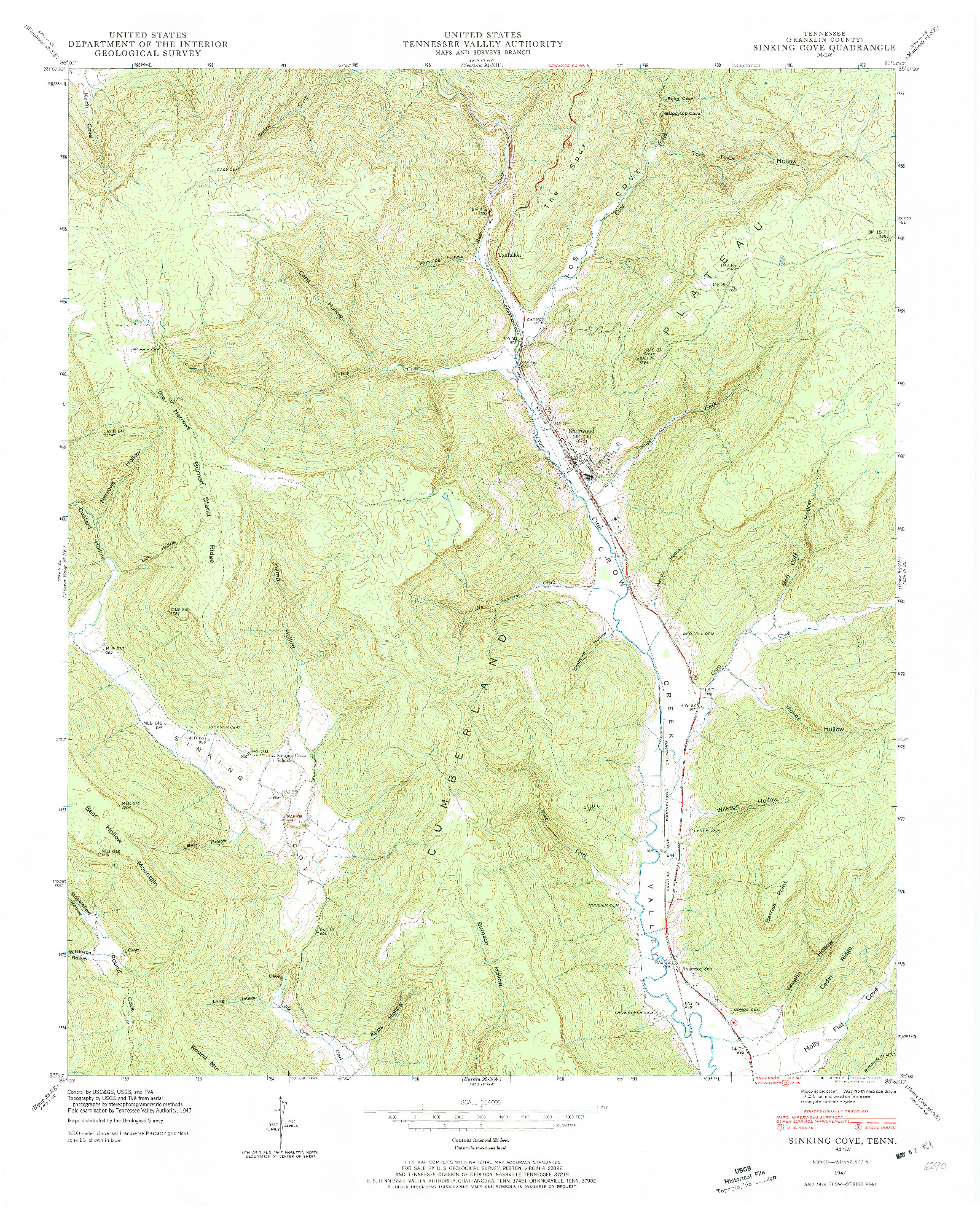 USGS 1:24000-SCALE QUADRANGLE FOR SINKING COVE, TN 1947