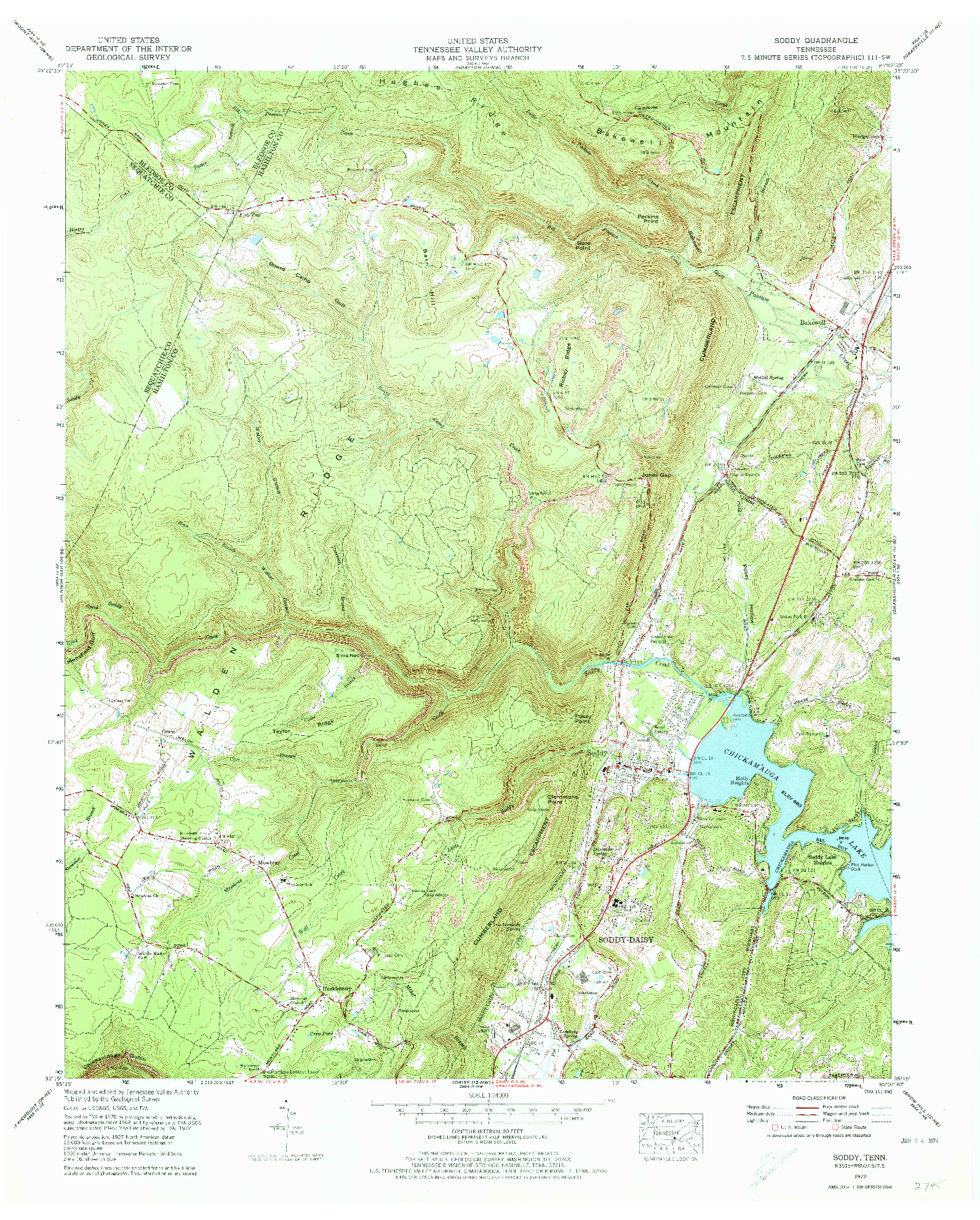 USGS 1:24000-SCALE QUADRANGLE FOR SODDY, TN 1972