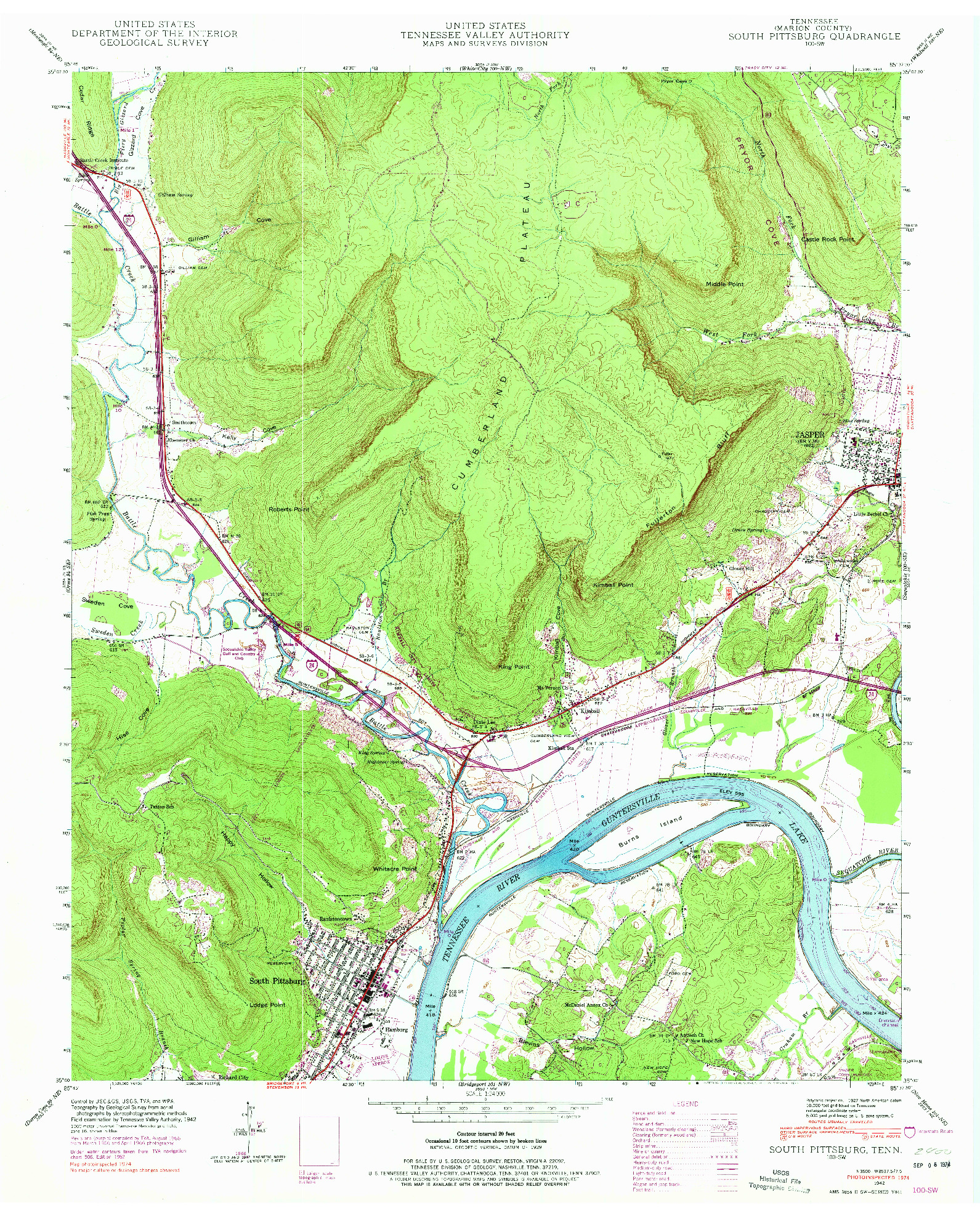 USGS 1:24000-SCALE QUADRANGLE FOR SOUTH PITTSBURG, TN 1942