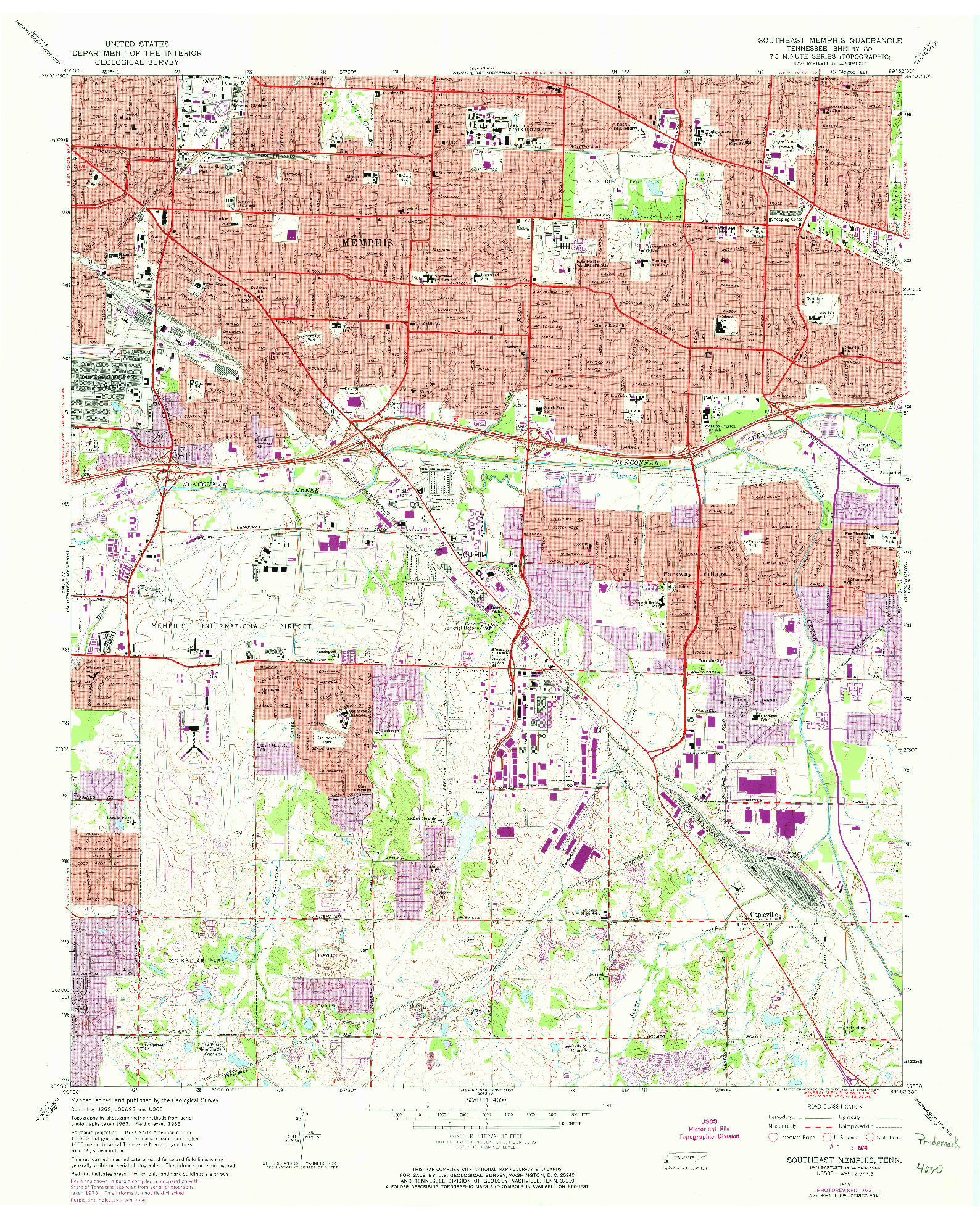 USGS 1:24000-SCALE QUADRANGLE FOR SOUTHEAST MEMPHIS, TN 1965