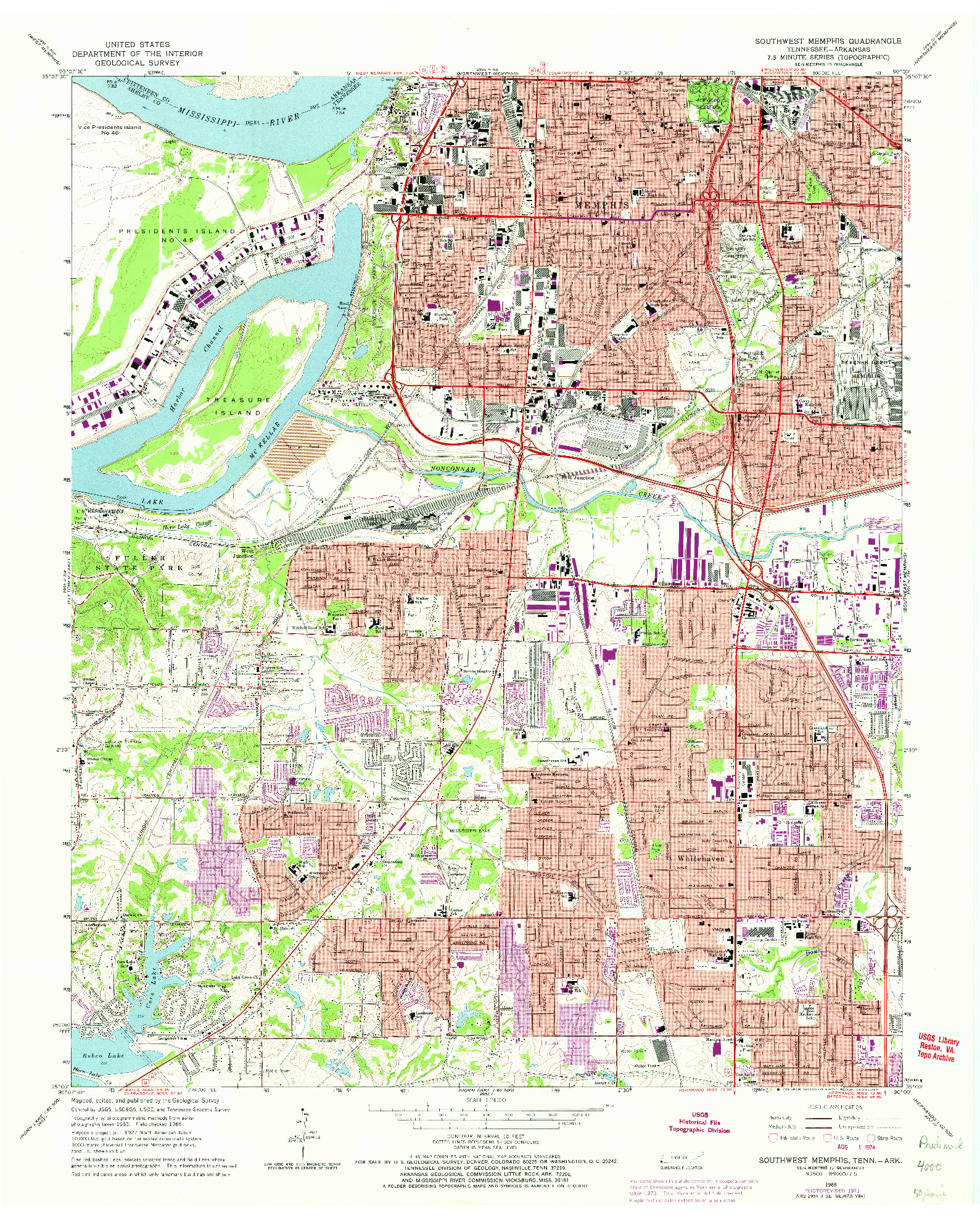 USGS 1:24000-SCALE QUADRANGLE FOR SOUTHWEST MEMPHIS, TN 1965