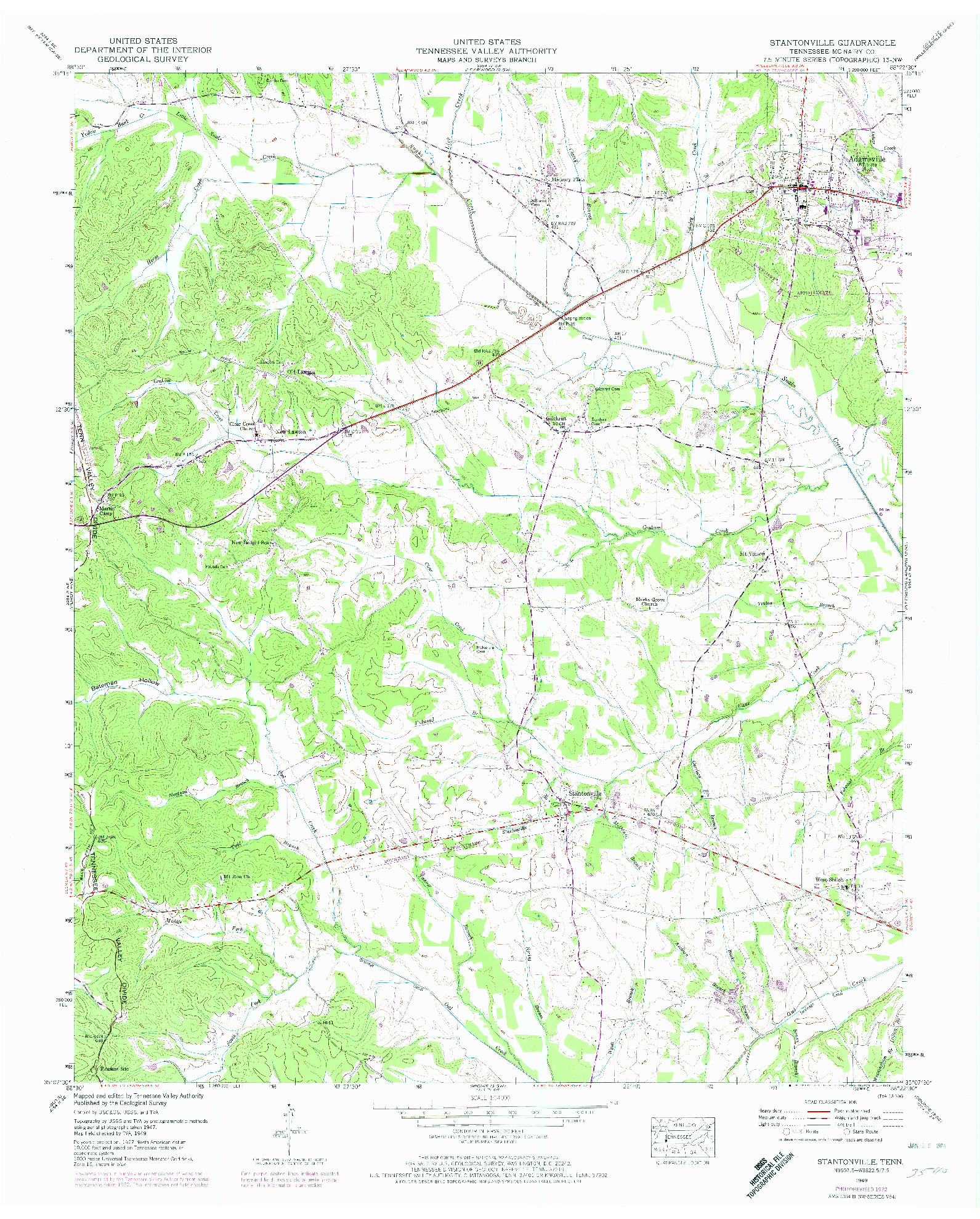 USGS 1:24000-SCALE QUADRANGLE FOR STANTONVILLE, TN 1949