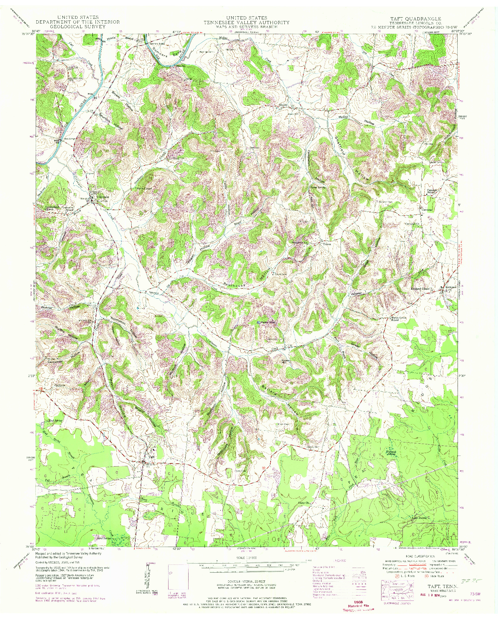 USGS 1:24000-SCALE QUADRANGLE FOR TAFT, TN 1949