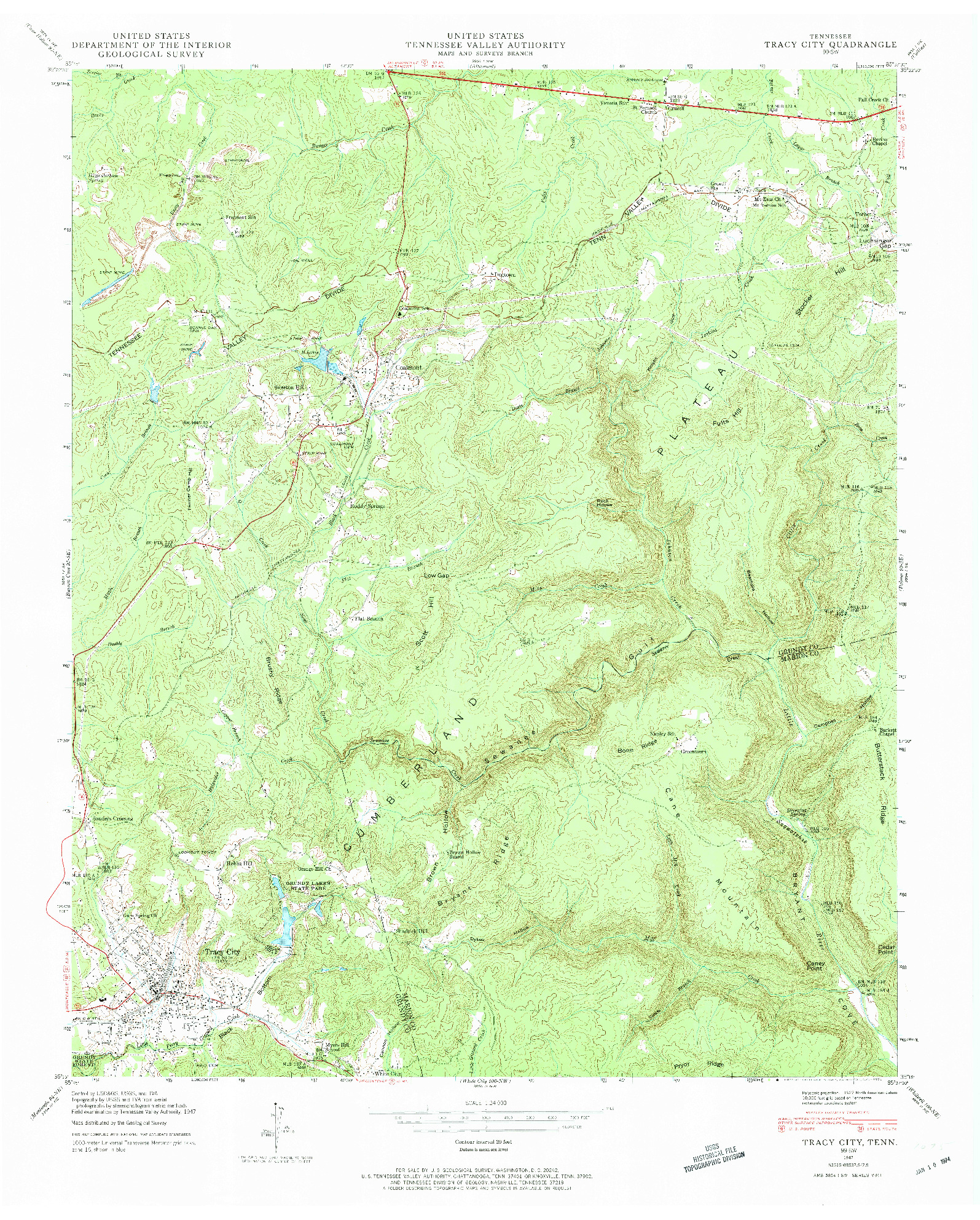 USGS 1:24000-SCALE QUADRANGLE FOR TRACY CITY, TN 1947