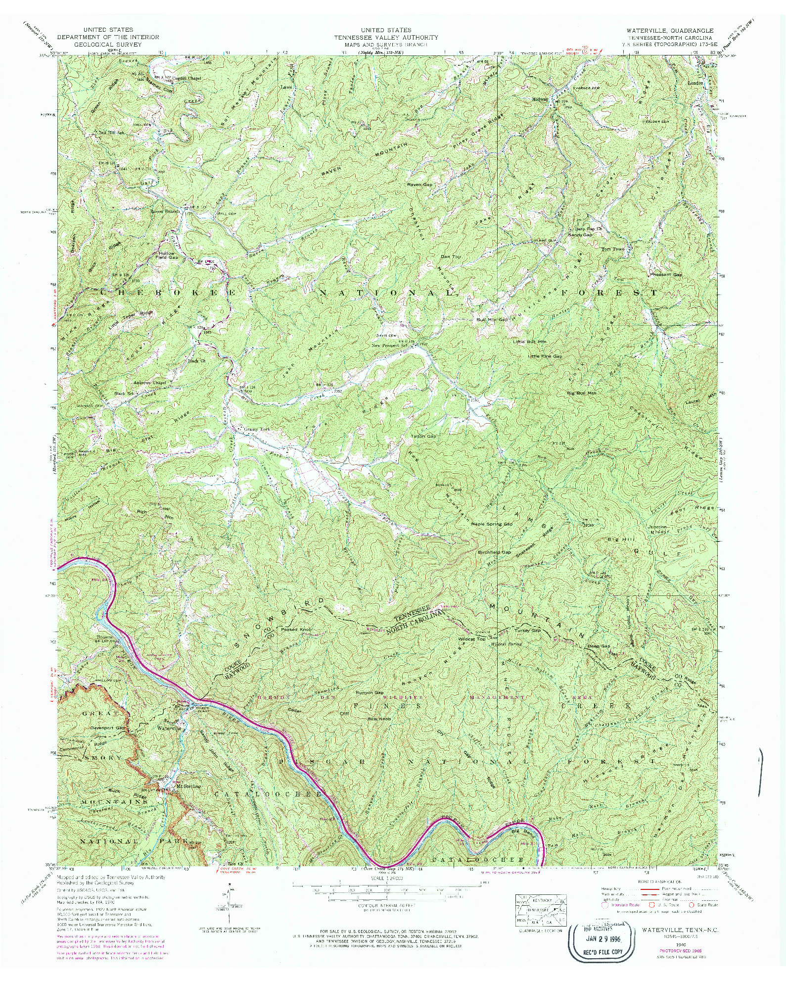 USGS 1:24000-SCALE QUADRANGLE FOR WATERVILLE, TN 1940