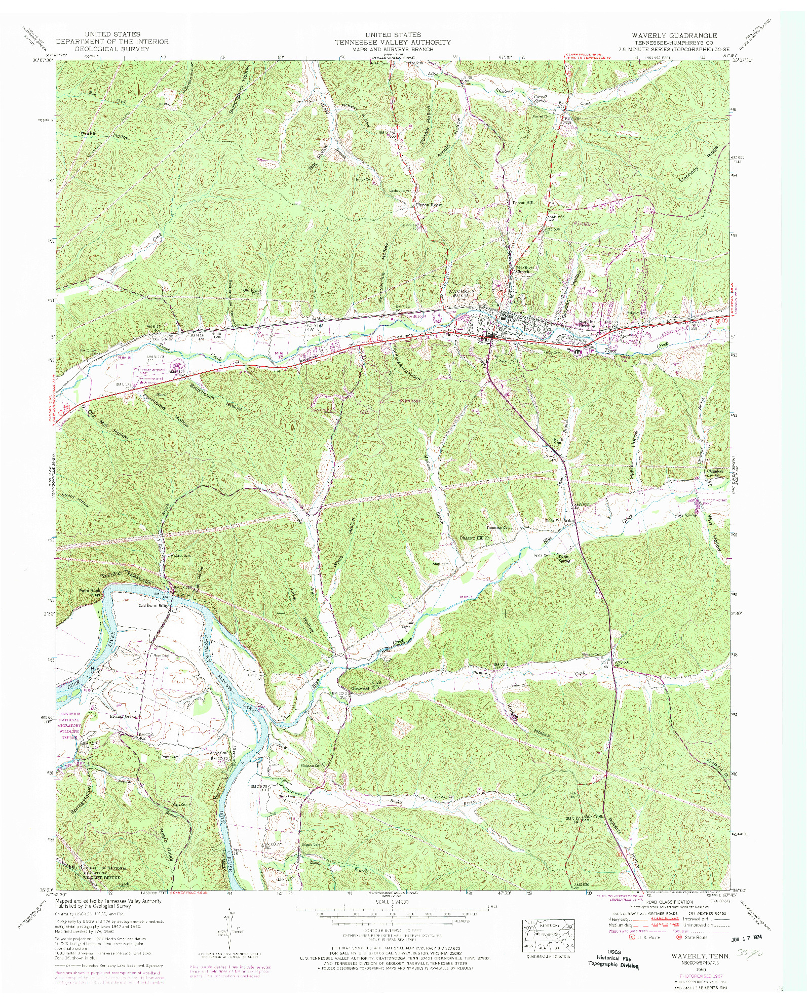 USGS 1:24000-SCALE QUADRANGLE FOR WAVERLY, TN 1950