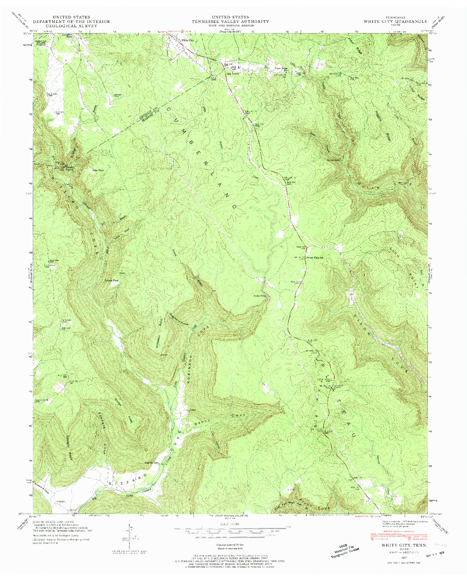 USGS 1:24000-SCALE QUADRANGLE FOR WHITE CITY, TN 1947