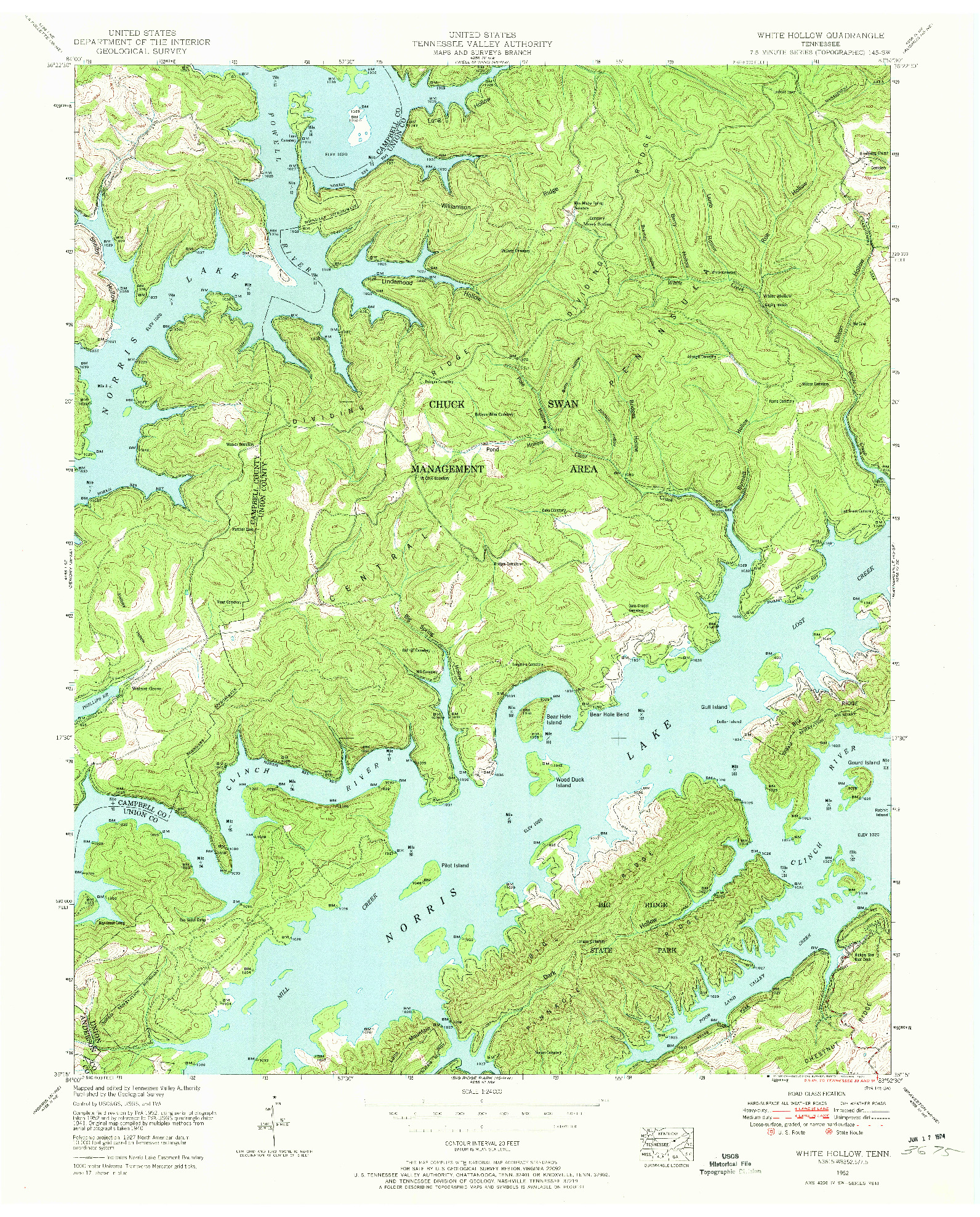USGS 1:24000-SCALE QUADRANGLE FOR WHITE HOLLOW, TN 1952