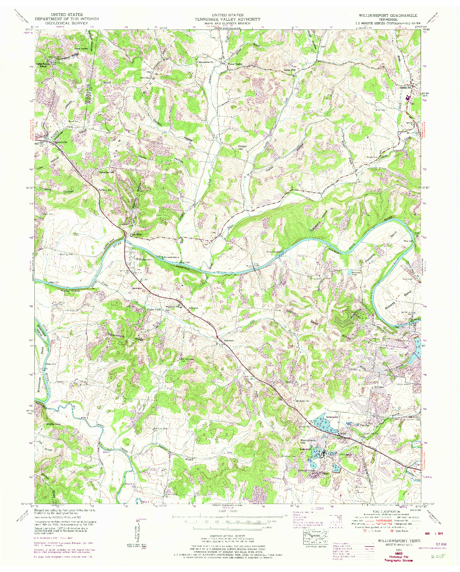 USGS 1:24000-SCALE QUADRANGLE FOR WILLIAMSPORT, TN 1951