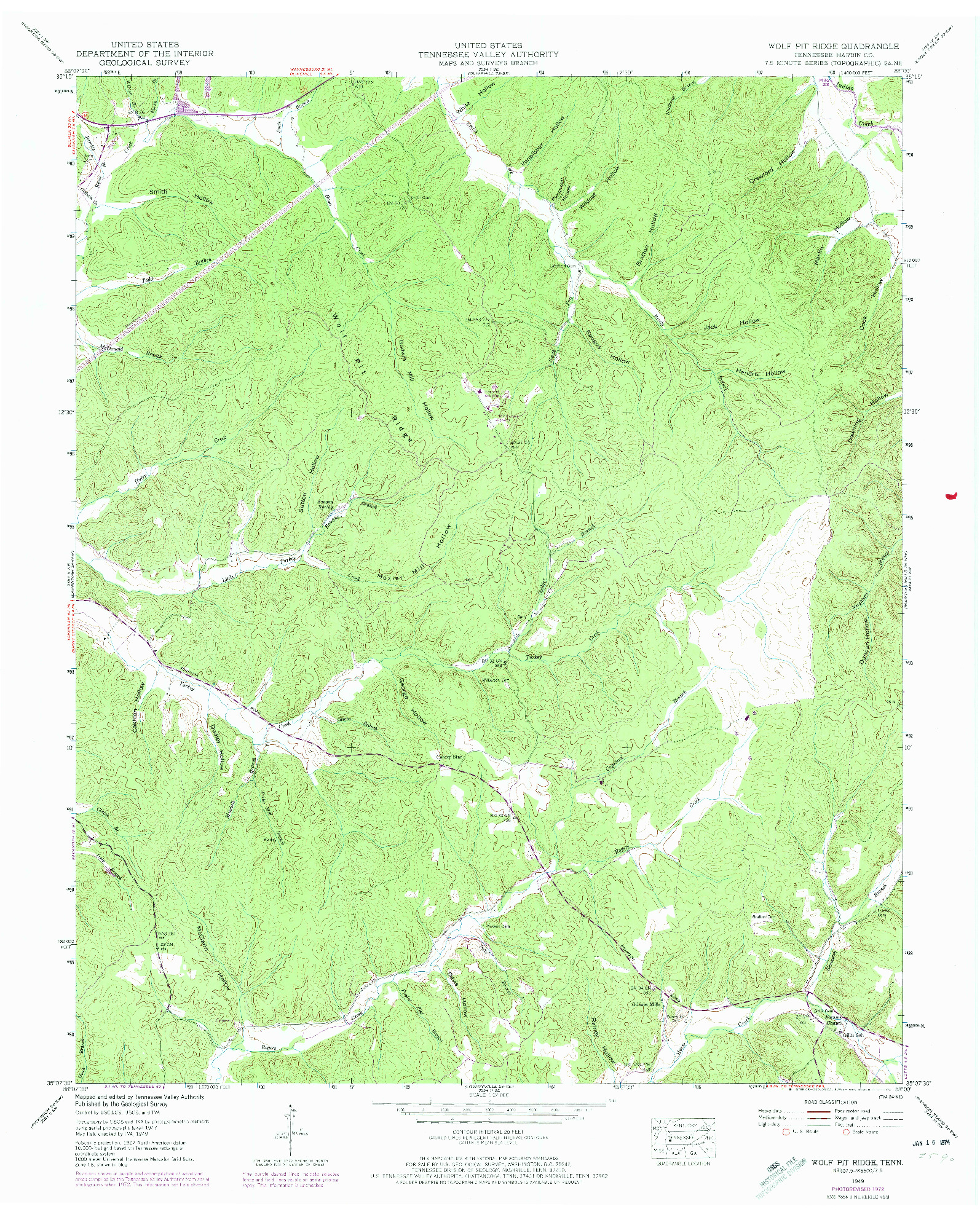 USGS 1:24000-SCALE QUADRANGLE FOR WOLF PIT RIDGE, TN 1949