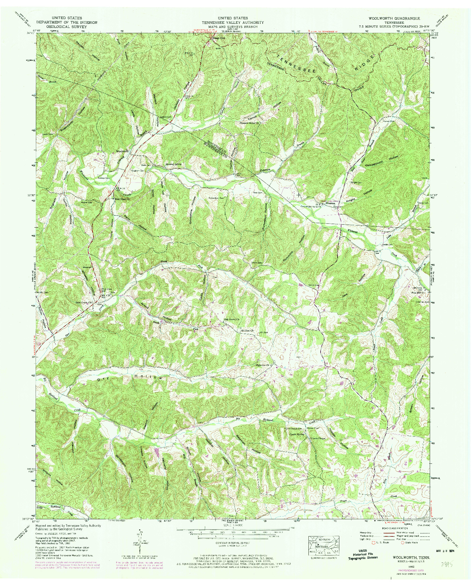 USGS 1:24000-SCALE QUADRANGLE FOR WOOLWORTH, TN 1952