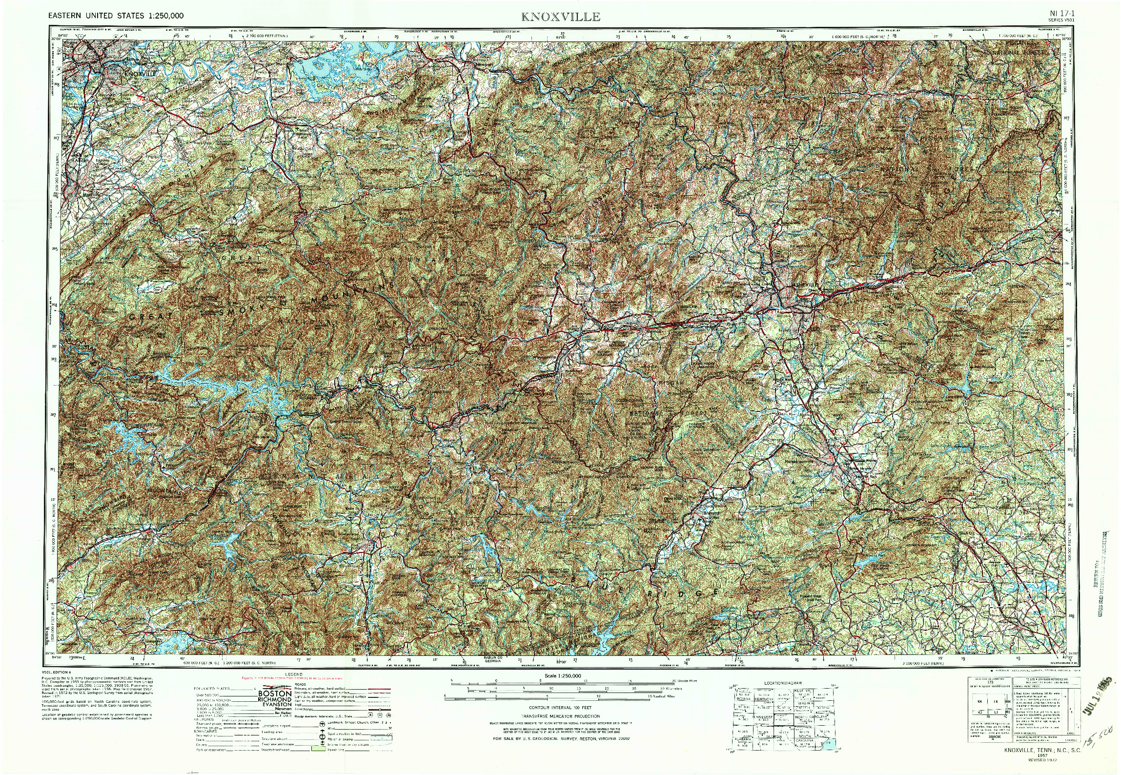 USGS 1:250000-SCALE QUADRANGLE FOR KNOXVILLE, TN 1957
