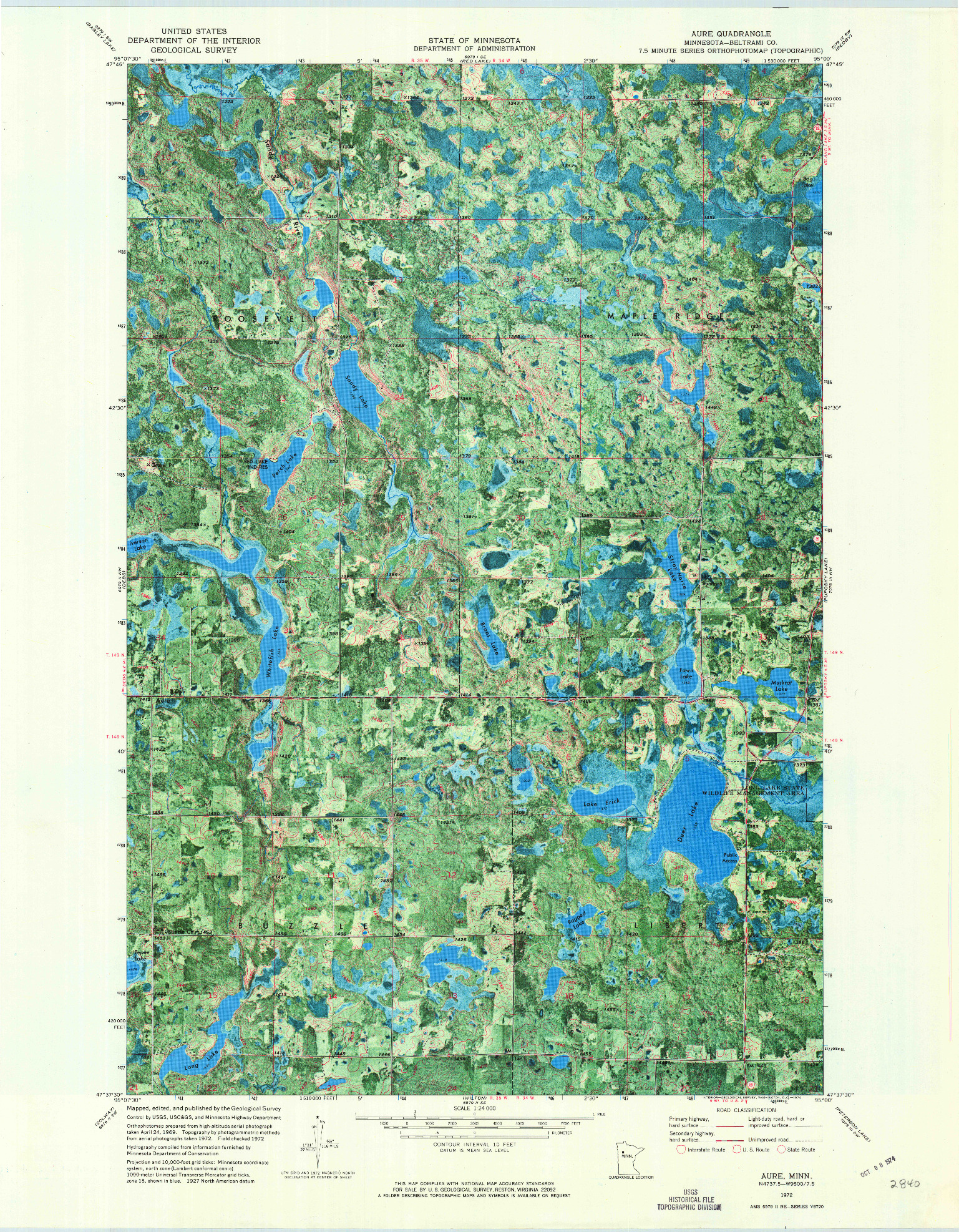 USGS 1:24000-SCALE QUADRANGLE FOR AURE, MN 1972