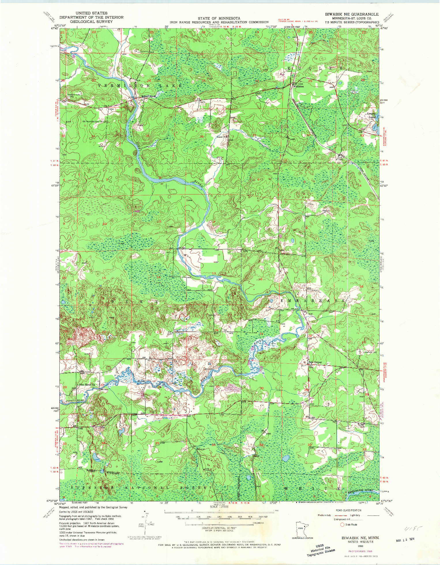 USGS 1:24000-SCALE QUADRANGLE FOR BIWABIK NE, MN 1950