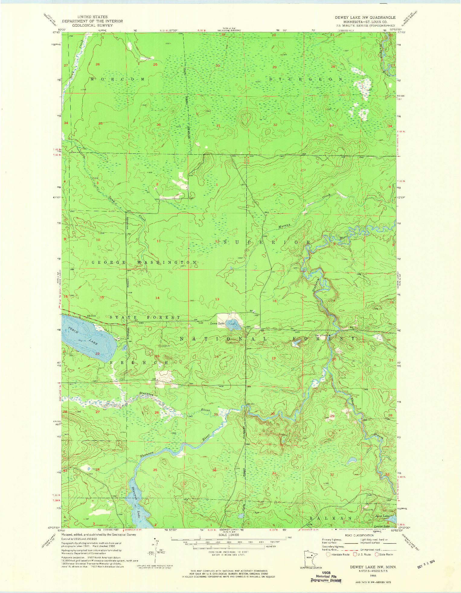 USGS 1:24000-SCALE QUADRANGLE FOR DEWEY LAKE NW, MN 1955