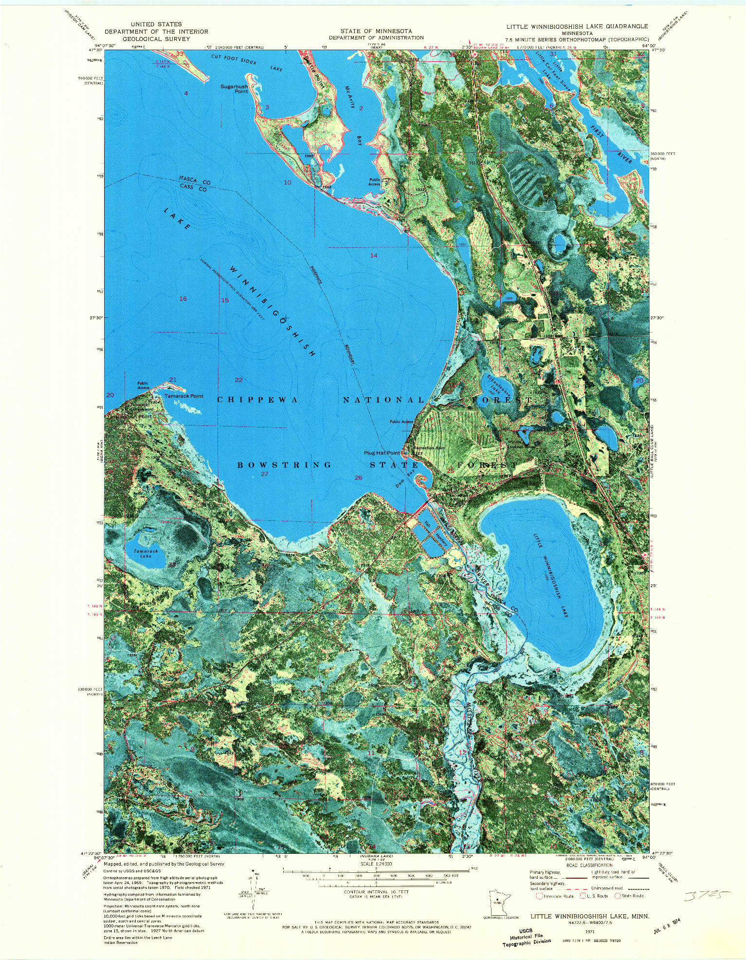 USGS 1:24000-SCALE QUADRANGLE FOR LITTLE WINNIBIGOSHISH LAKE, MN 1971