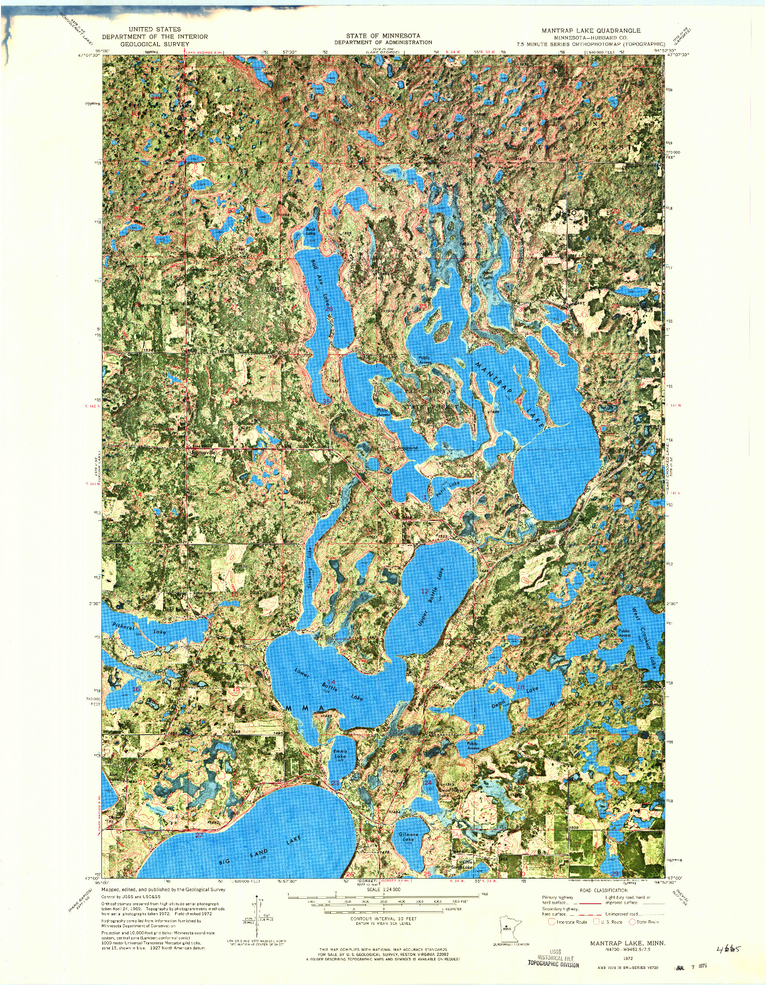 USGS 1:24000-SCALE QUADRANGLE FOR MANTRAP LAKE, MN 1972